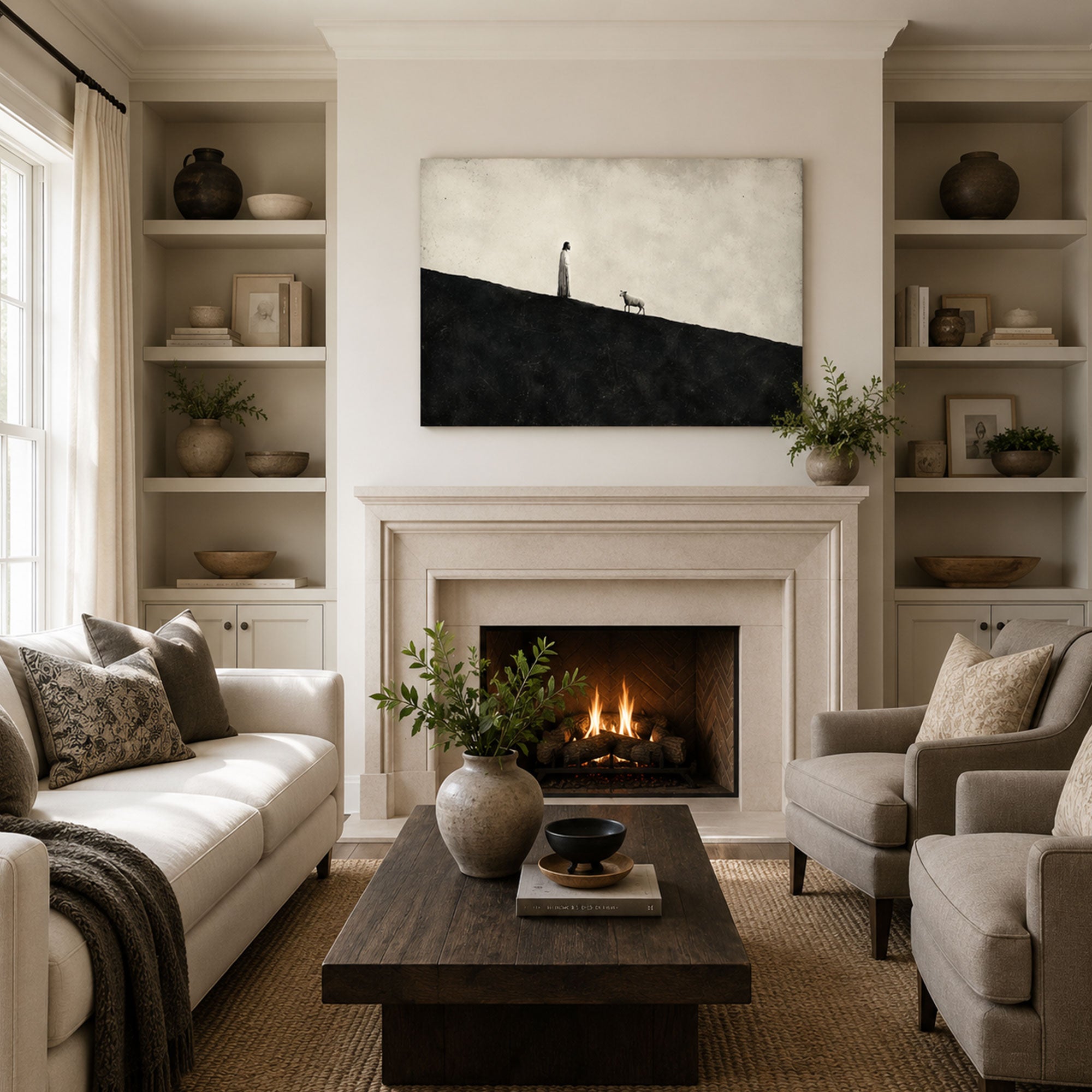 Minimalist Good Shepherd Canvas Print, Christian Home Decor