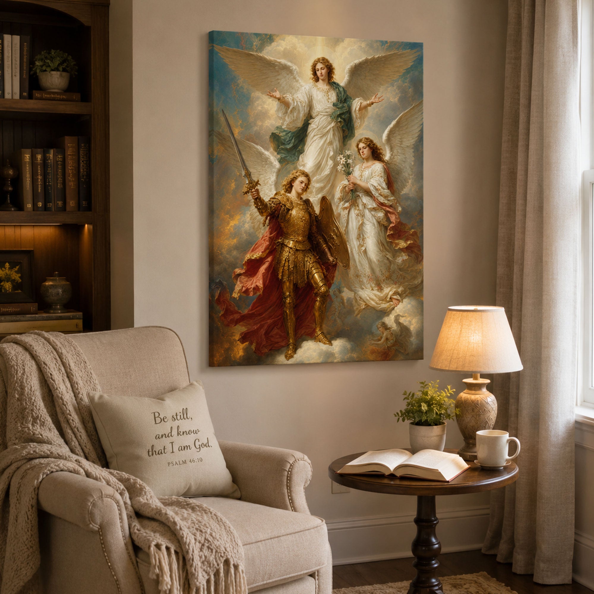 Three Archangels Catholic Canvas Print, Saint Michael Gabriel Raphael Wall Art Gift