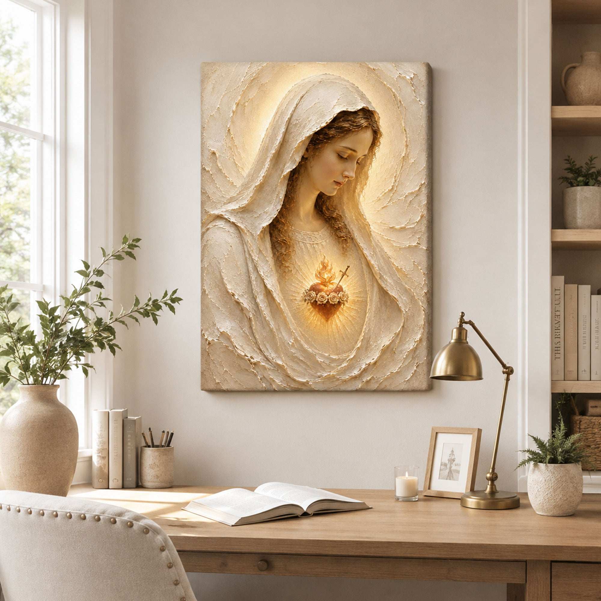 Immaculate Heart of Mary Canvas Print, Blessed Virgin Mary Catholic Wall Decor, Marian Faith Gift