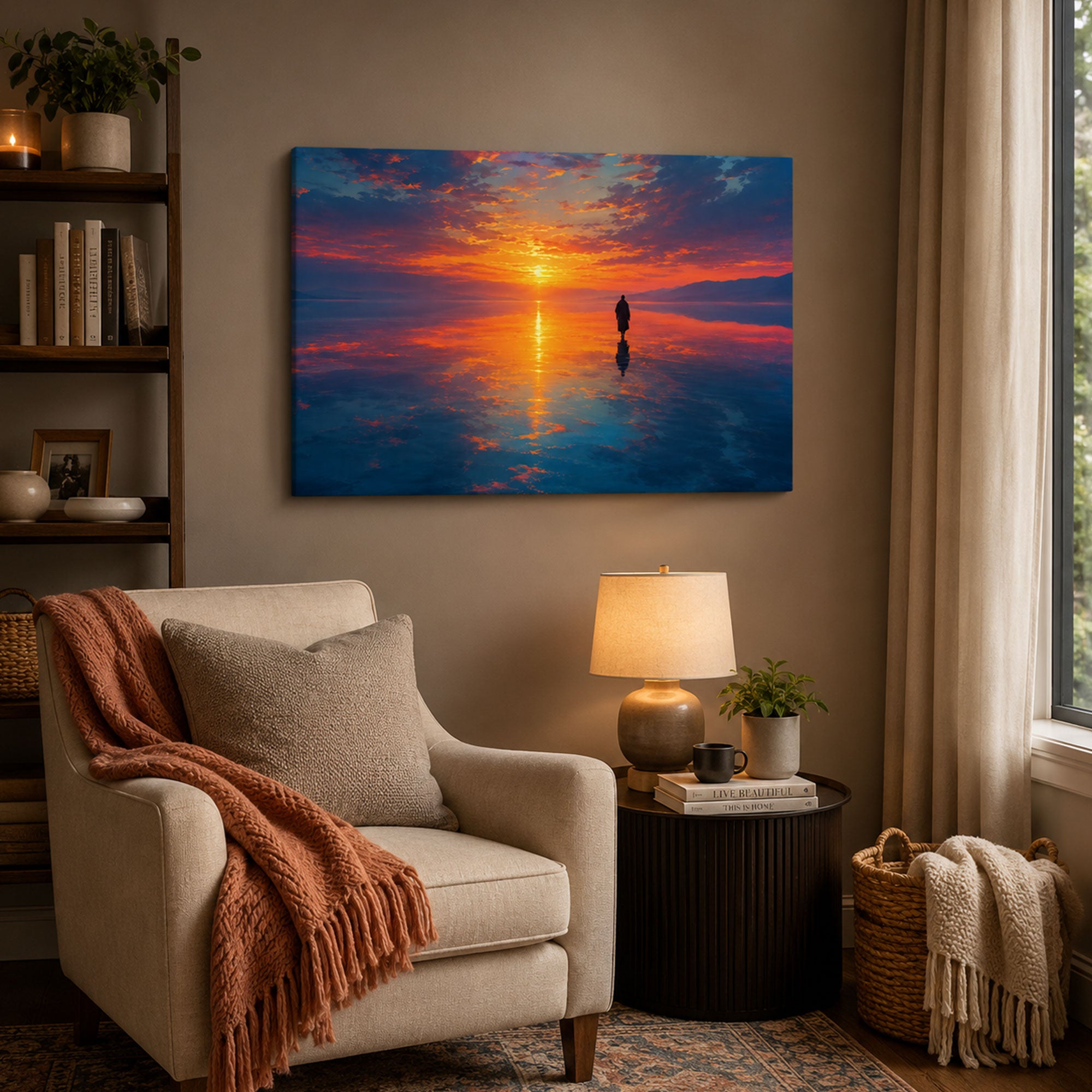 Jesus Walking on Water Sunset Canvas Print, Panoramic Christian Ocean Wall Art, Faith Home Decor Gift
