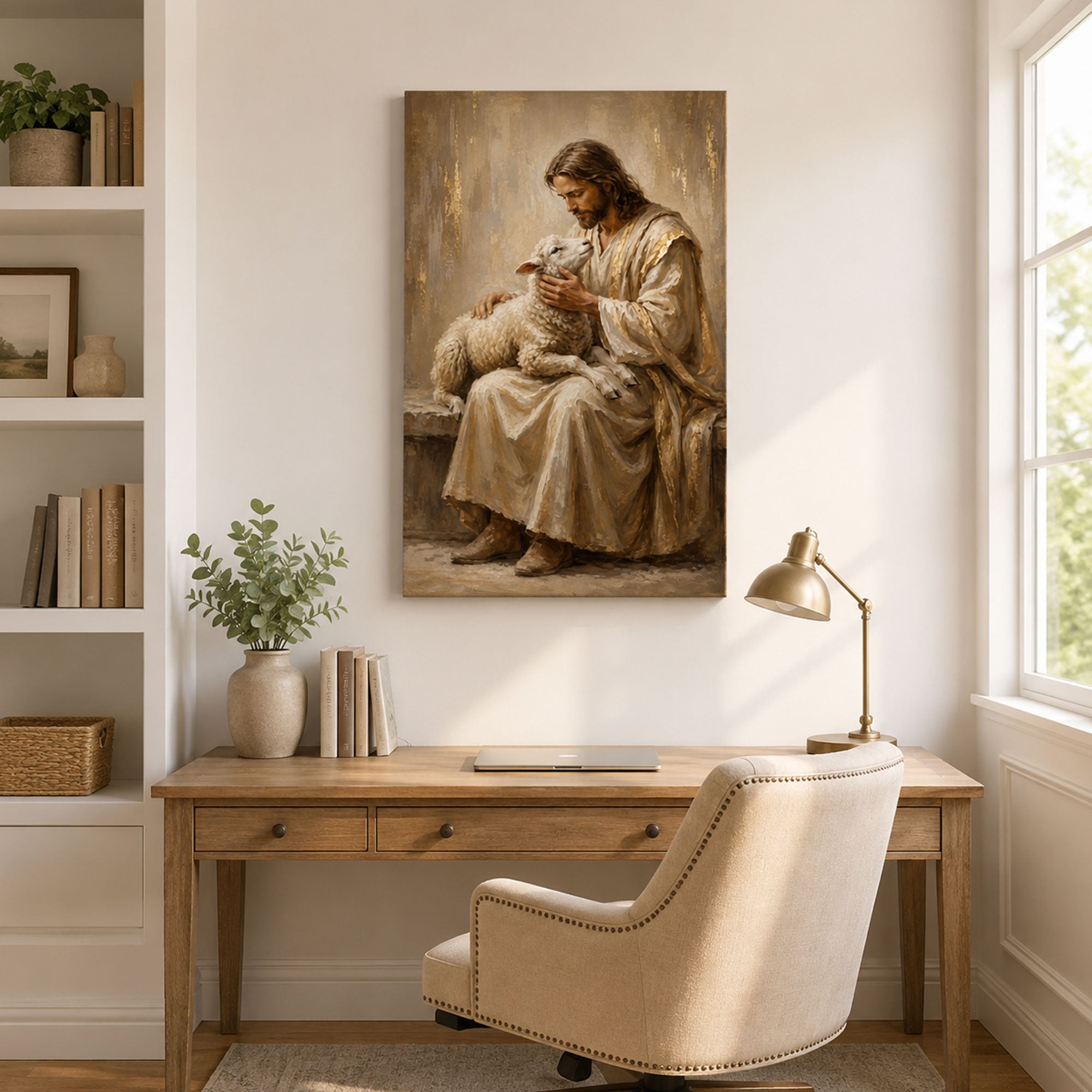 Jesus Holding the Lost Lamb Canvas Print, Good Shepherd Christian Wall Decor, Faith Gift