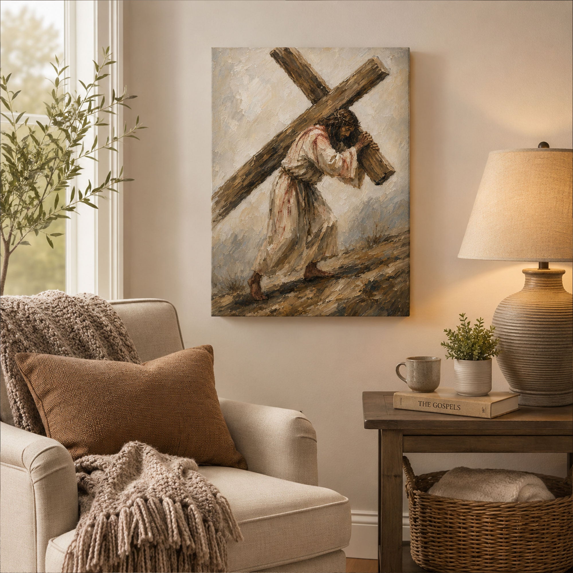 Jesus Carrying the Cross Canvas Print, Classic Christian Wall Decor for Home