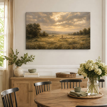 Jesus the Good Shepherd in Meadow Canvas Print, Christian Home Decor