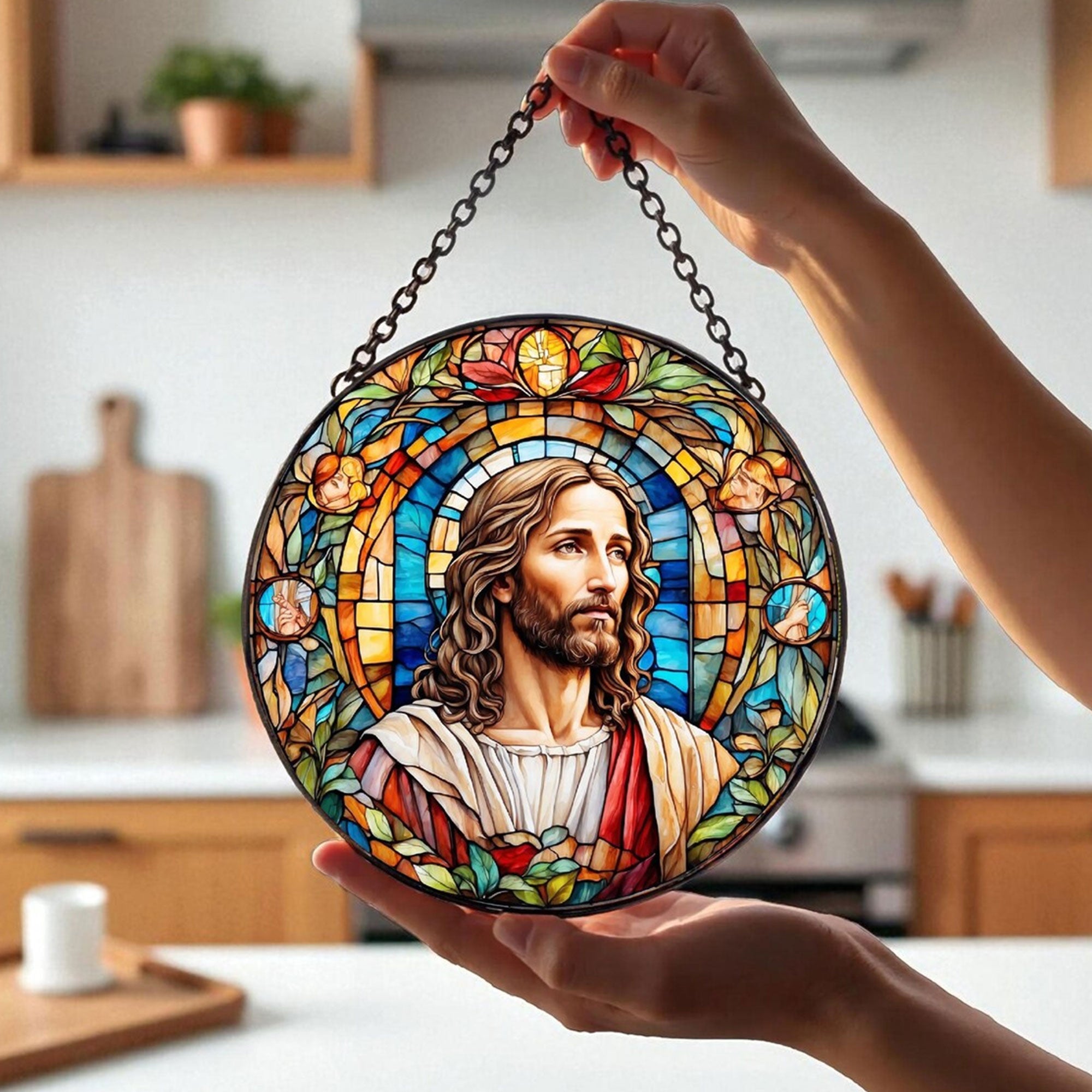 Jesus Christ Suncatcher, Christian Stained Glass Suncatcher, Religious Home Decor, Christian Gift, Religious Window Hanging, Memorial Gift
