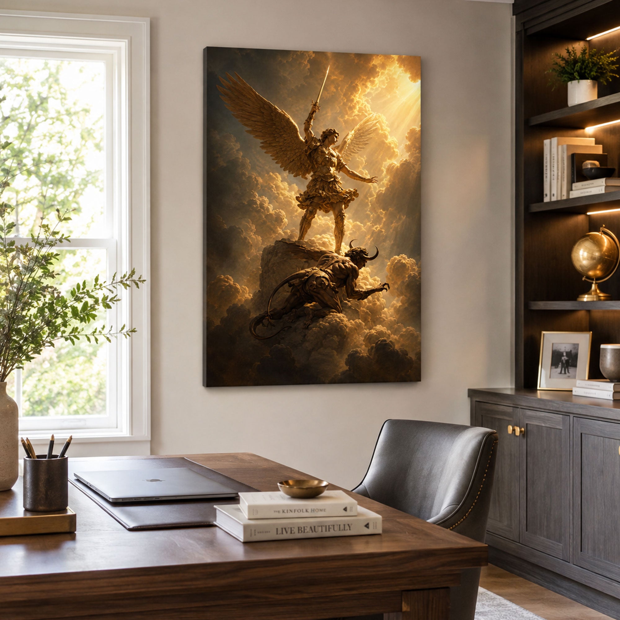 Saint Michael Defeating Satan Canvas Print, Catholic Protection Wall Decor, Christian Faith Gift