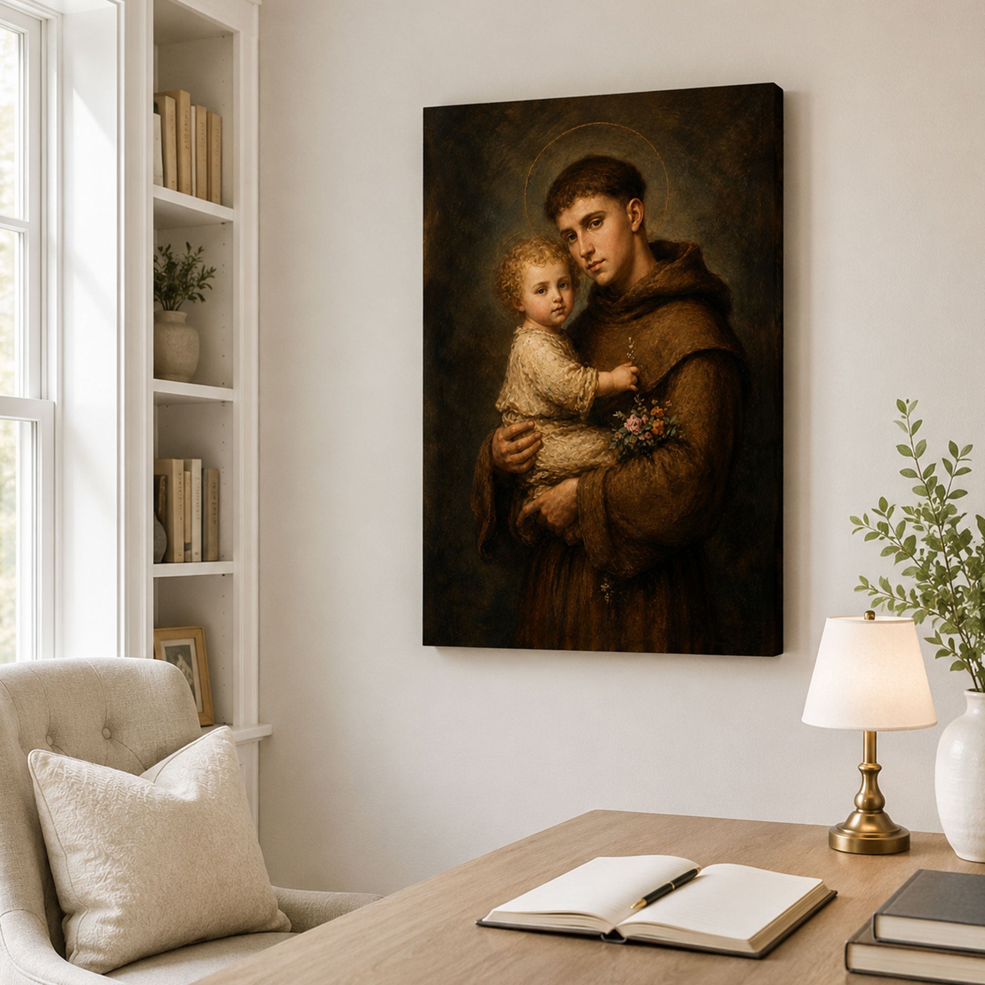 Saint Anthony of Padua with Child Jesus Canvas Print, Catholic Wall Decor, Faith Gift
