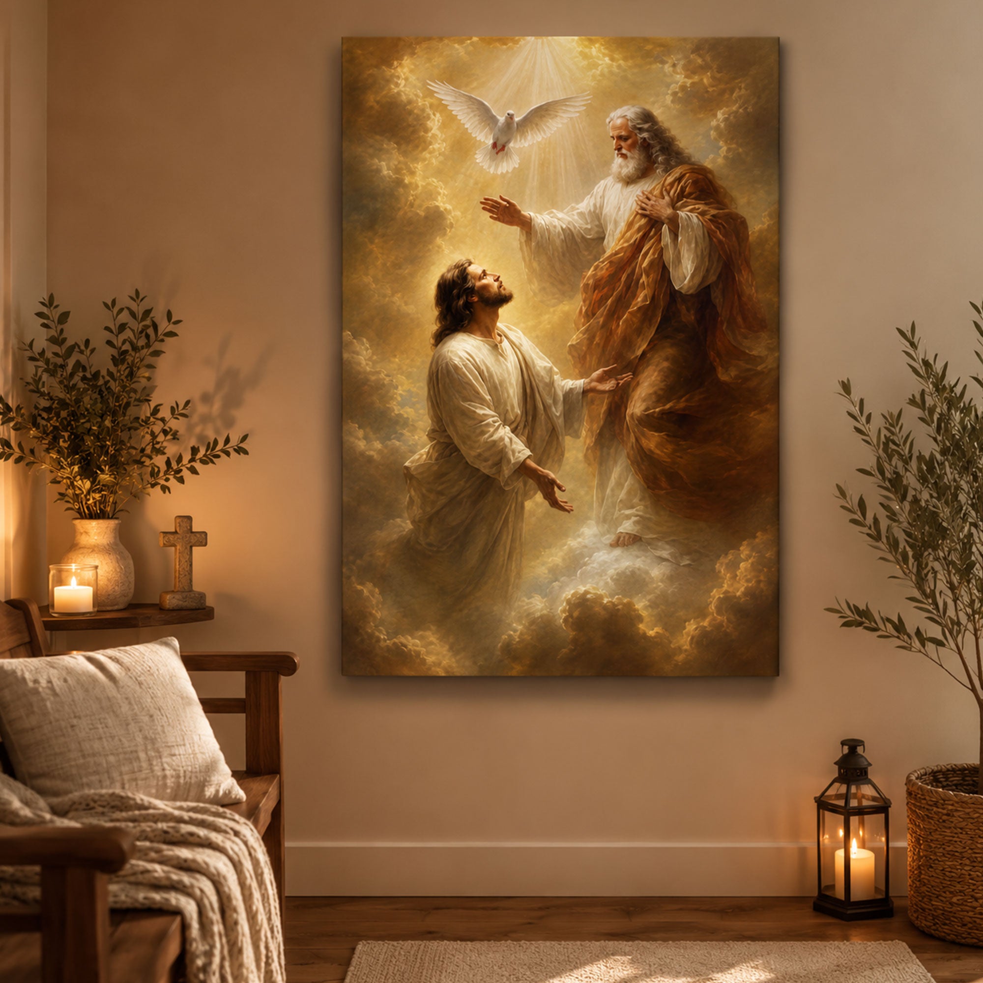 Holy Trinity Canvas Print, God the Father Jesus and Holy Spirit Christian Wall Art, Catholic Faith Home Decor