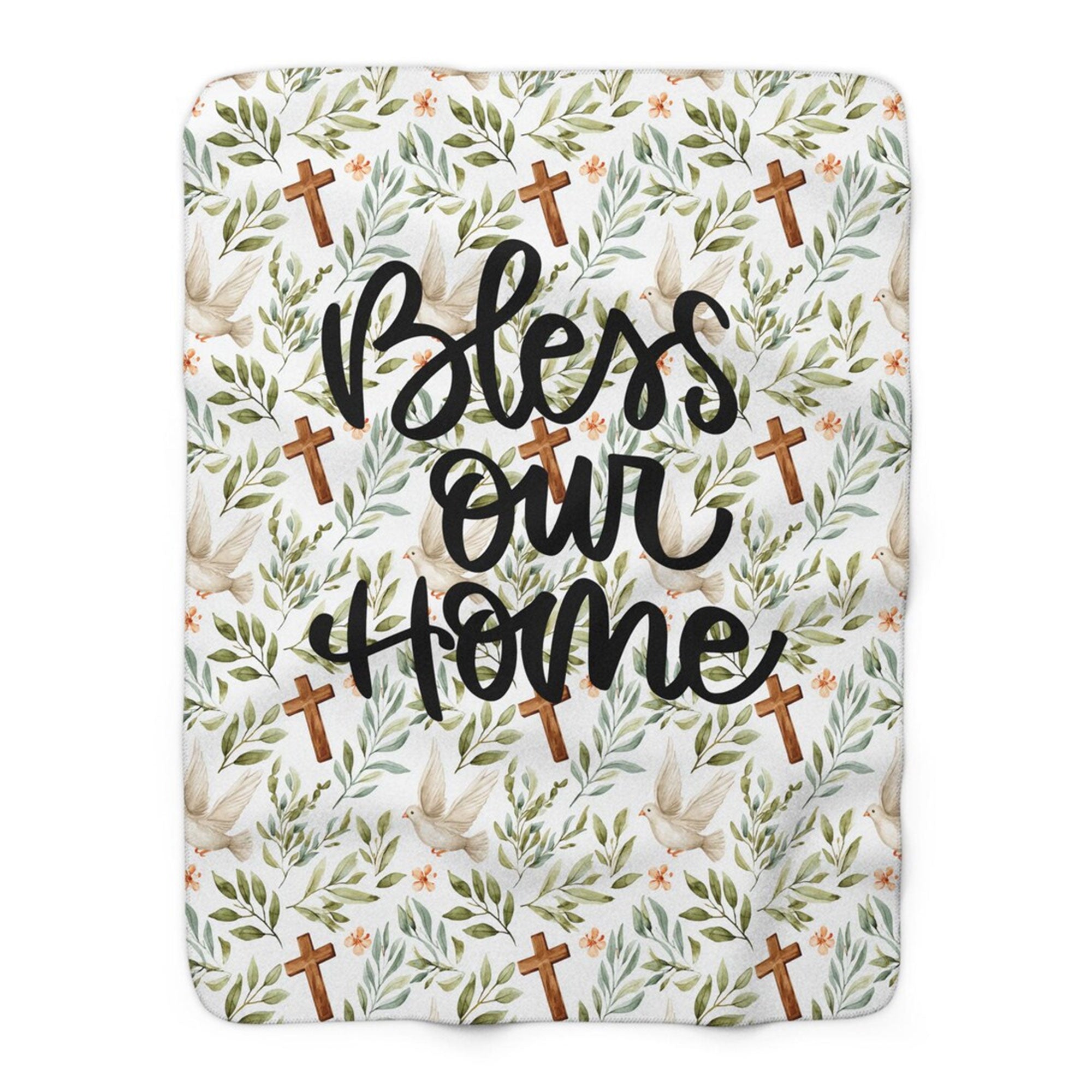 Bless Our Home Christian Fleece Blanket, Dove and Cross Religious Throw, Faith Gift, Christian Home Decor