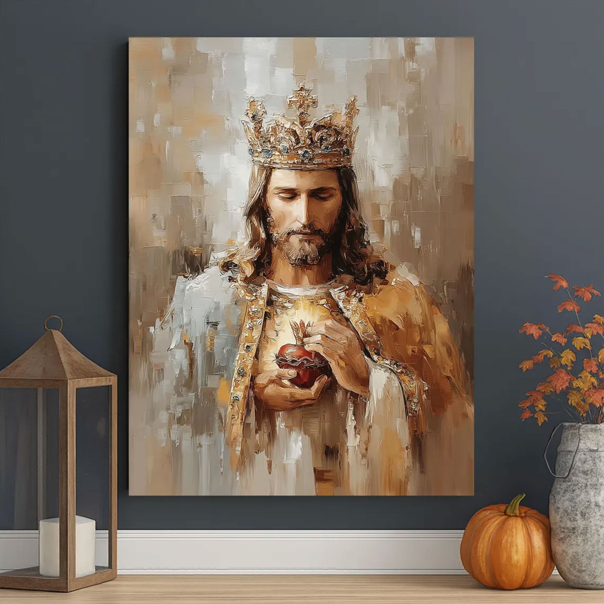 Christ the King Sacred Heart Canvas Print Jesus Royal Christian Wall Art Religious Faith Home Decor