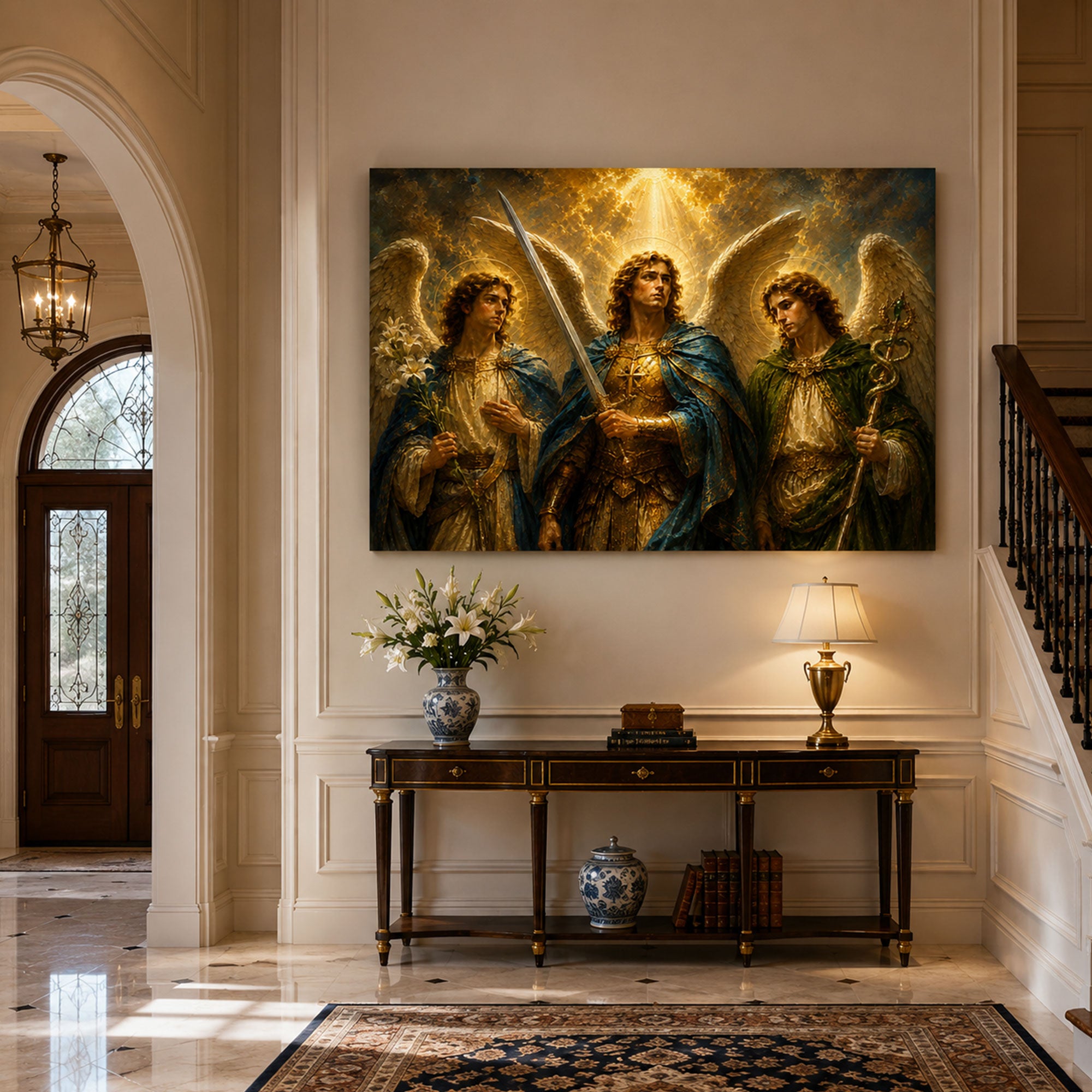 Three Archangels Canvas Print, Michael Gabriel Raphael Catholic Wall Art, Faith Home Decor Gift
