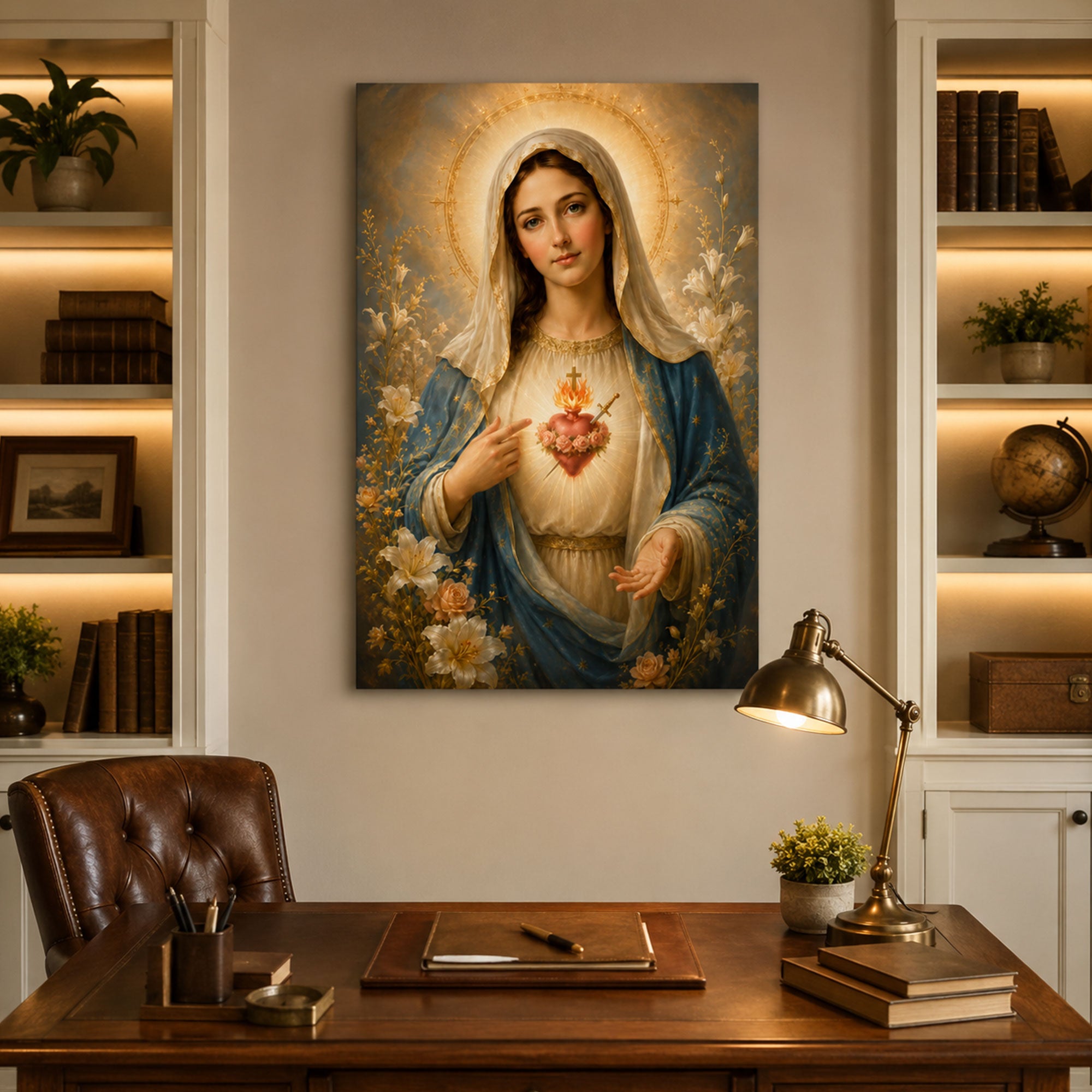 Immaculate Heart of Mary Canvas Print Catholic Wall Art Virgin Mary Floral Religious Faith Decor