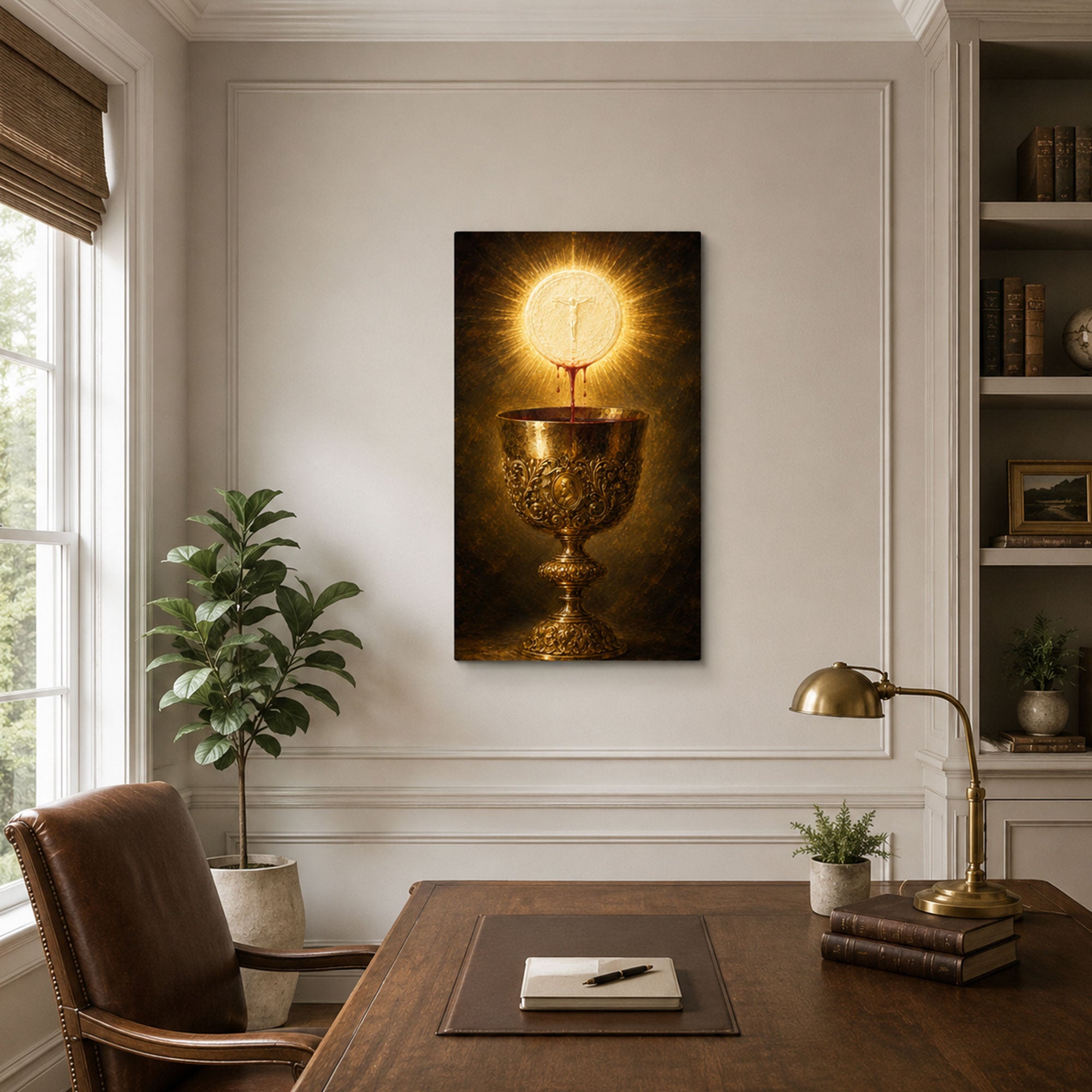 Holy Eucharist and Precious Blood Canvas Print, Catholic Chalice and Sacred Host Wall Art, First Communion Faith Home Decor Gift