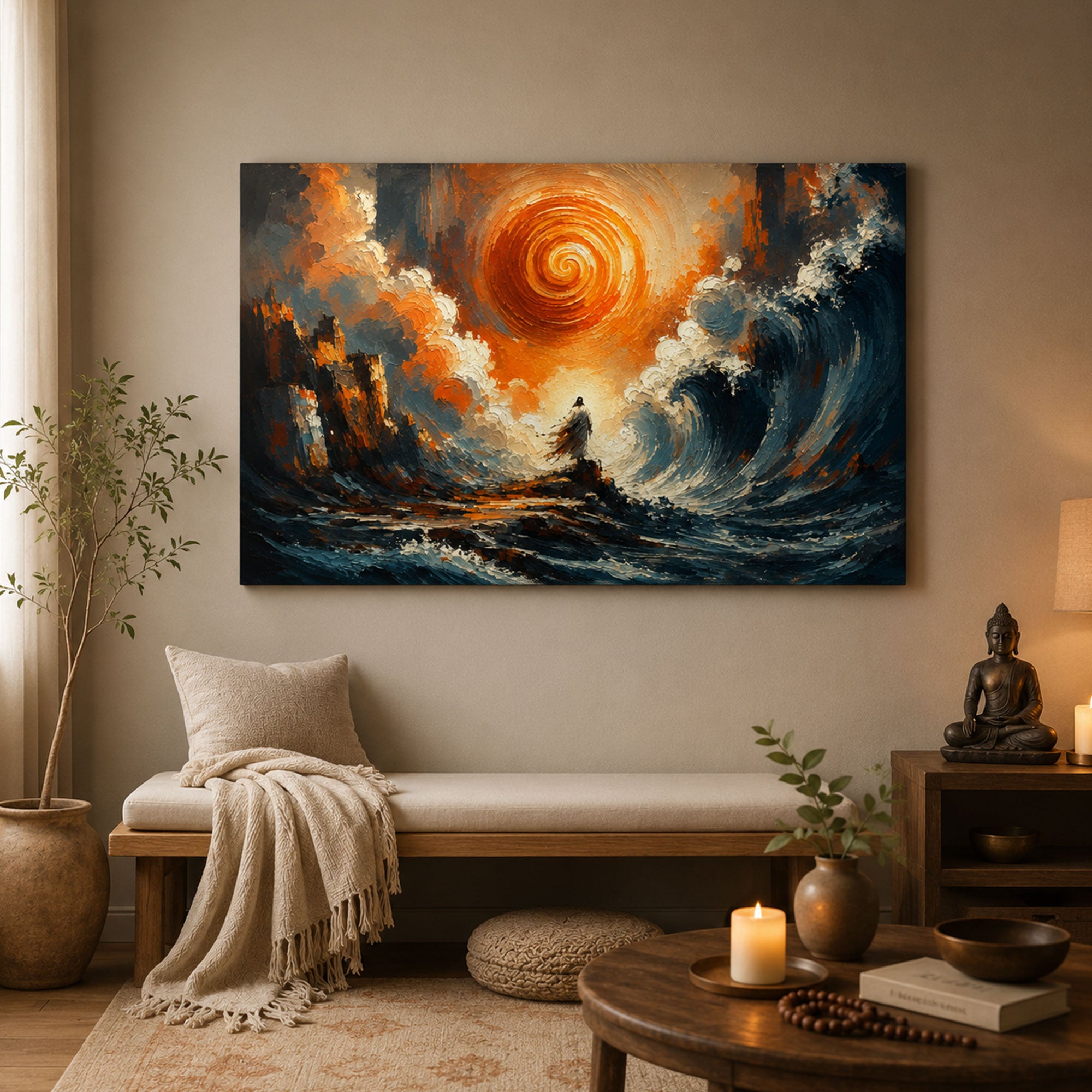 Jesus Calming the Storm Canvas Print, Christian Ocean Wall Art, Faith Home Decor