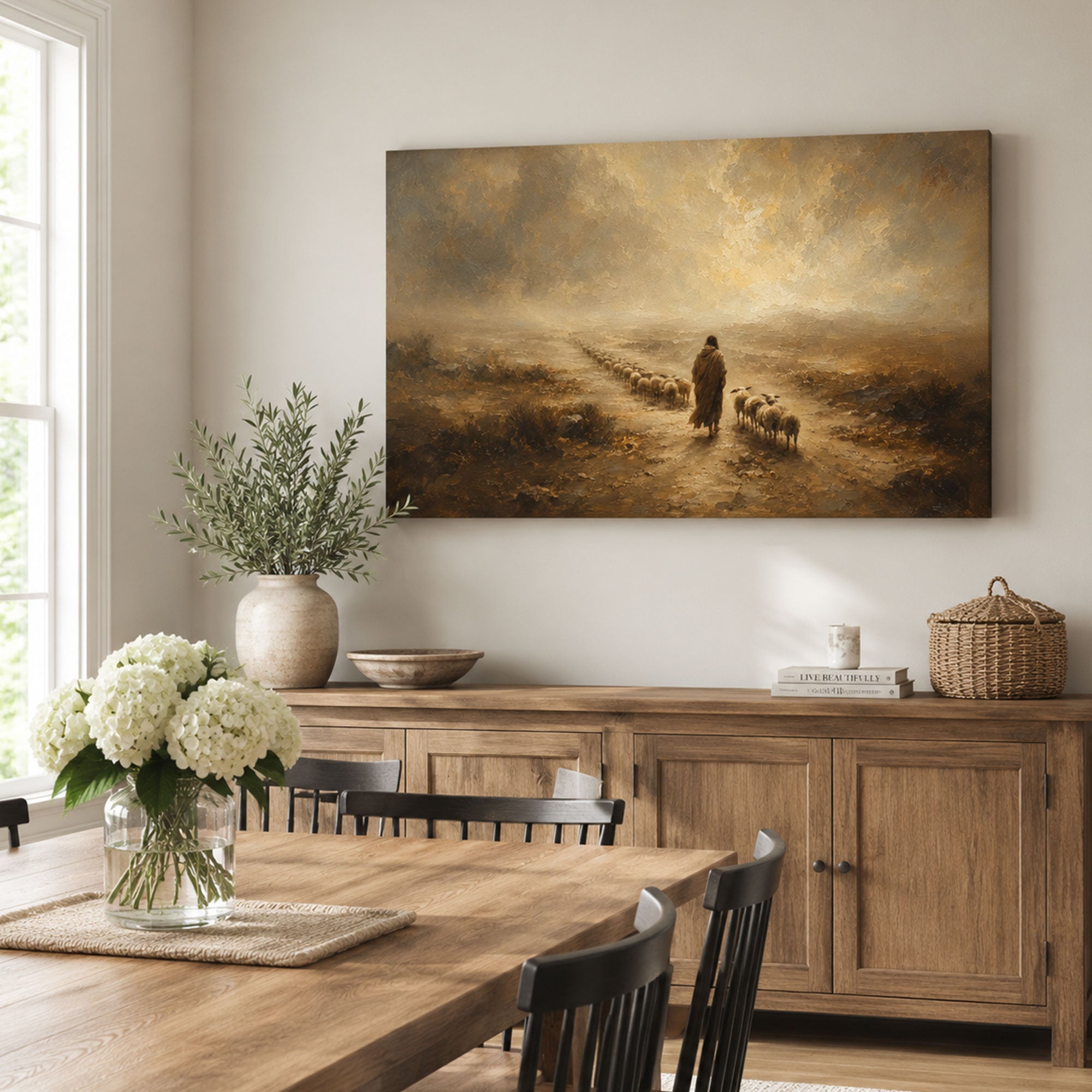 Good Shepherd Leading the Flock Home Canvas Print, Christian Home Decor