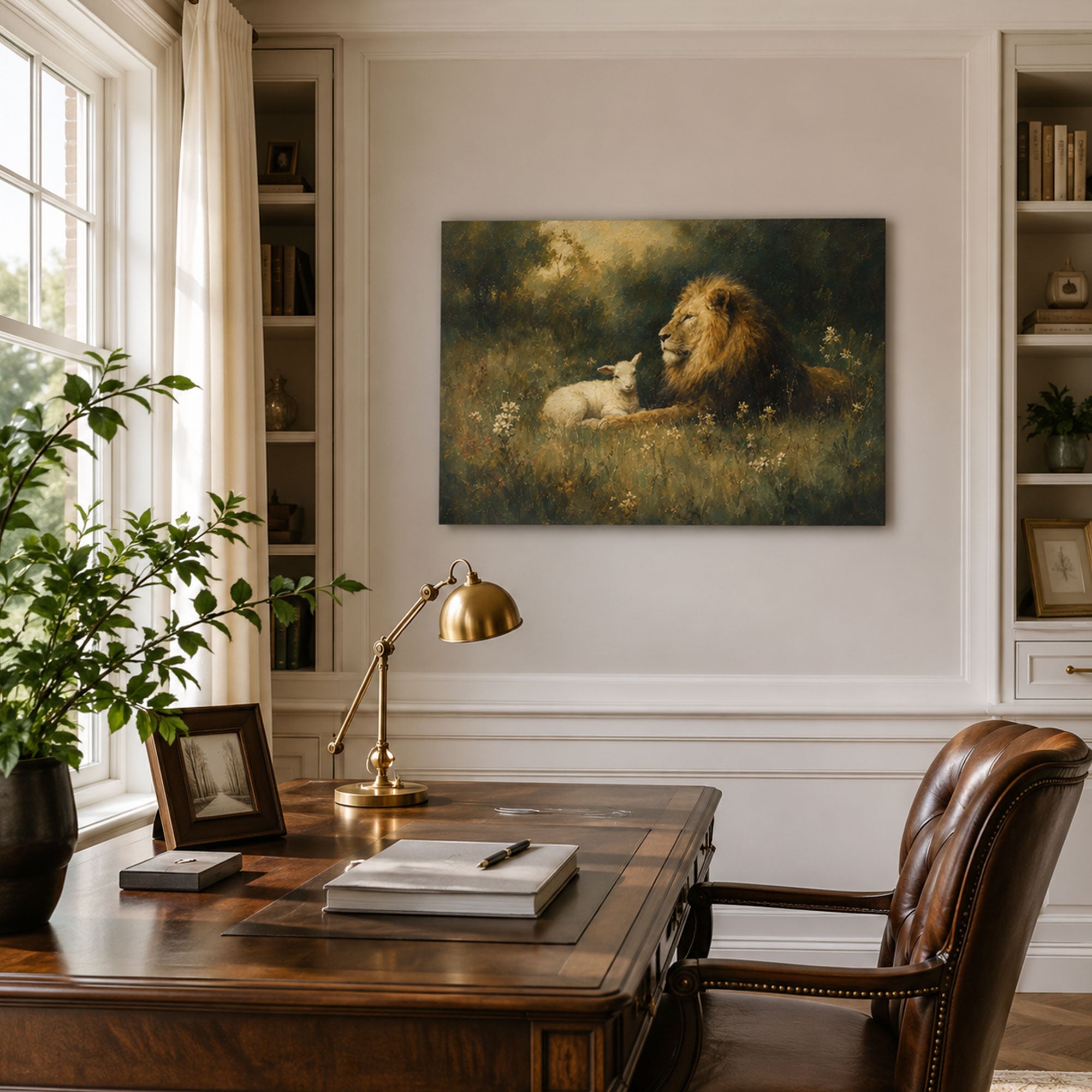 Peaceful Kingdom Lion and Lamb Canvas Print, Christian Home Decor