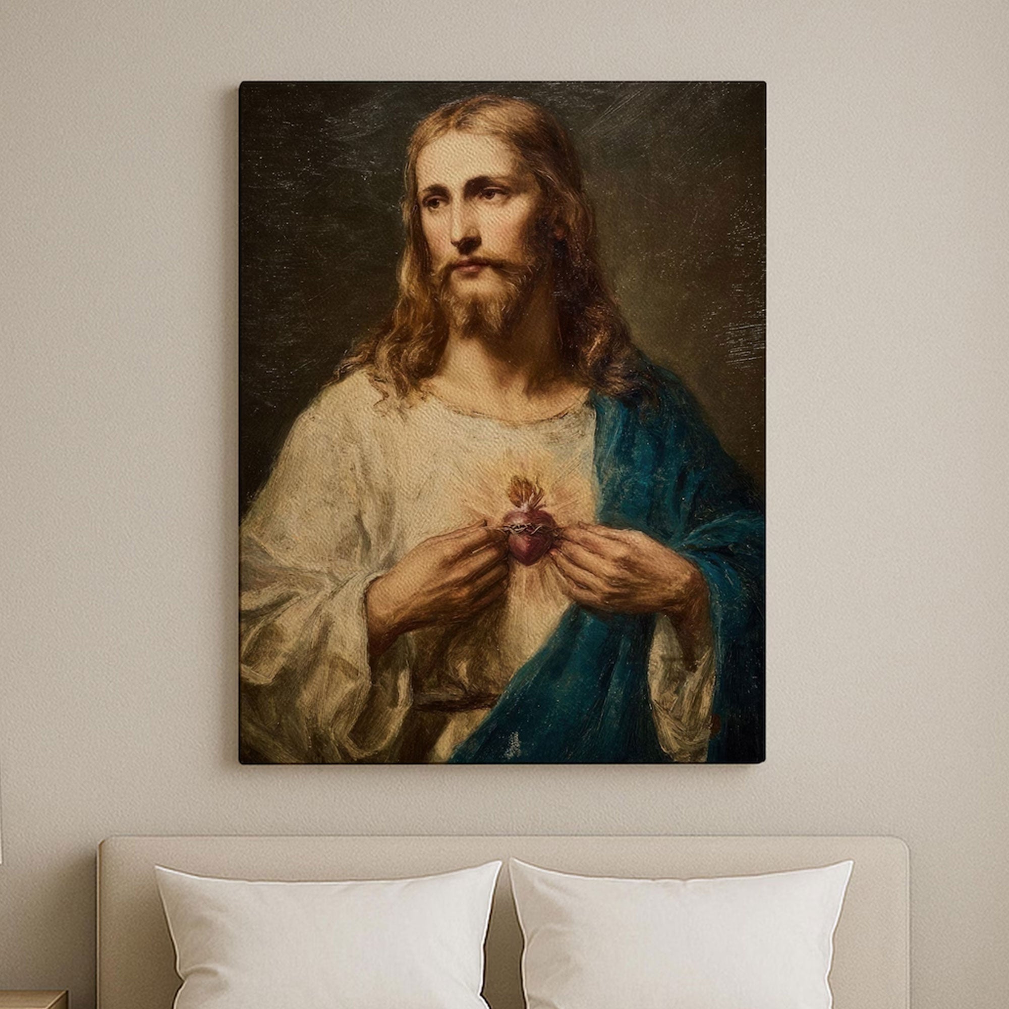 Sacred Heart of Jesus Canvas Wall Art, Catholic Religious Decor, Christian Faith Home Gift