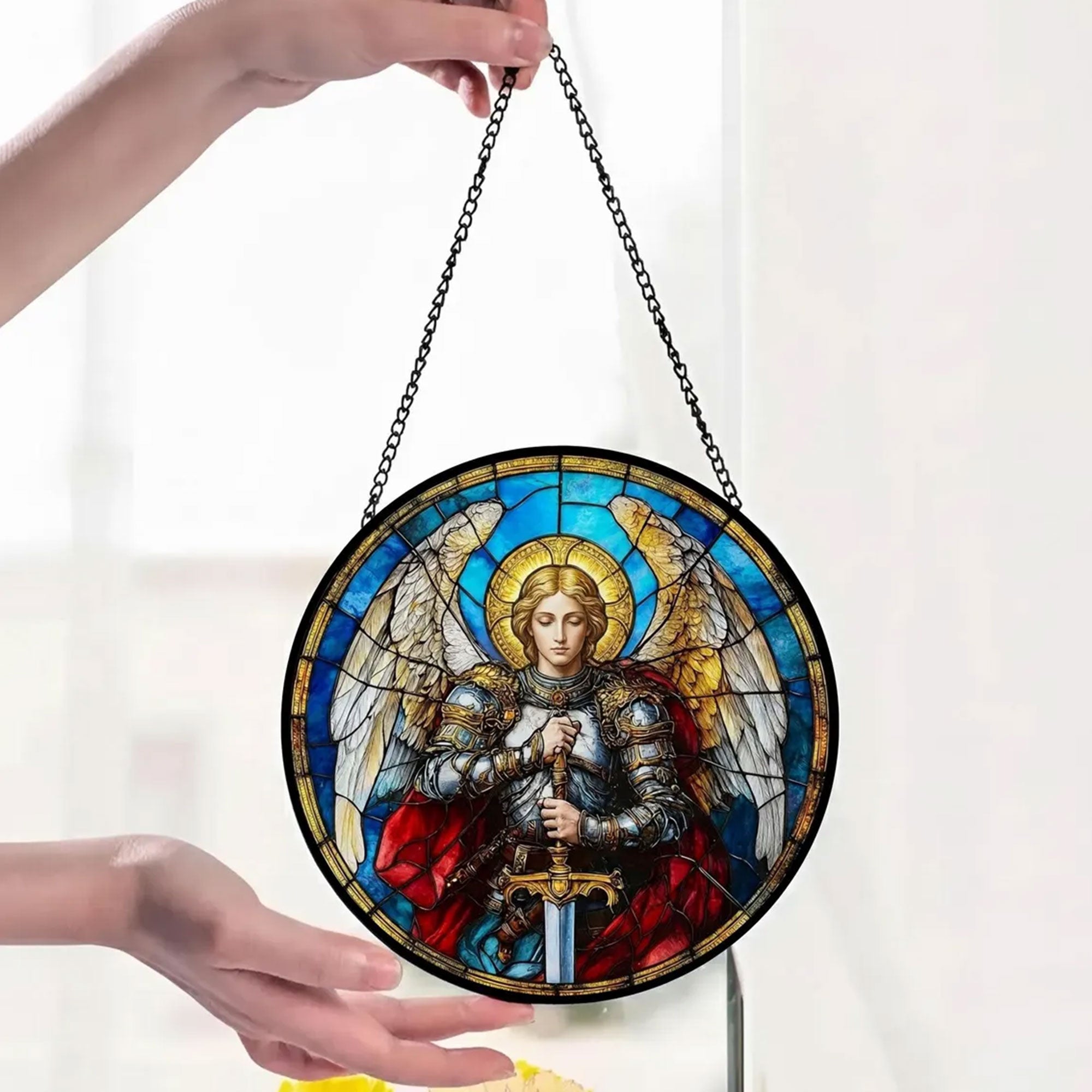 Saint Michael Archangel Suncatcher, Catholic Guardian Angel Window Hanging, Christian Gift