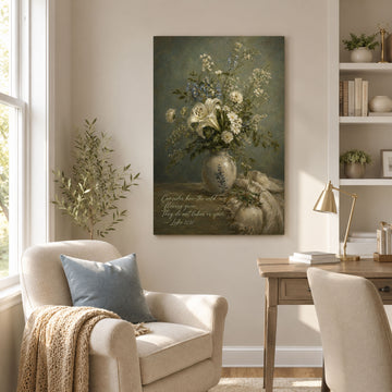 Consider the Wildflowers Canvas Print, Luke 12:27 Christian Wall Decor, Bible Verse Faith Gift