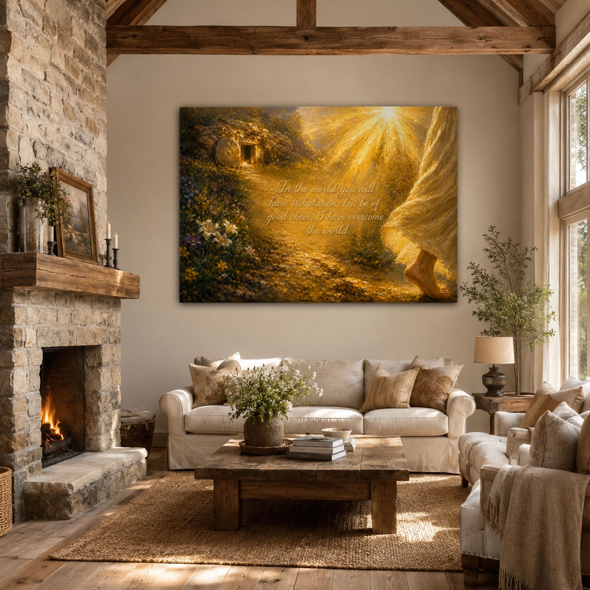 Impasto Jesus Resurrection Canvas Print, Inspirational Christian Scripture Wall Art, Golden Light Faith Decor