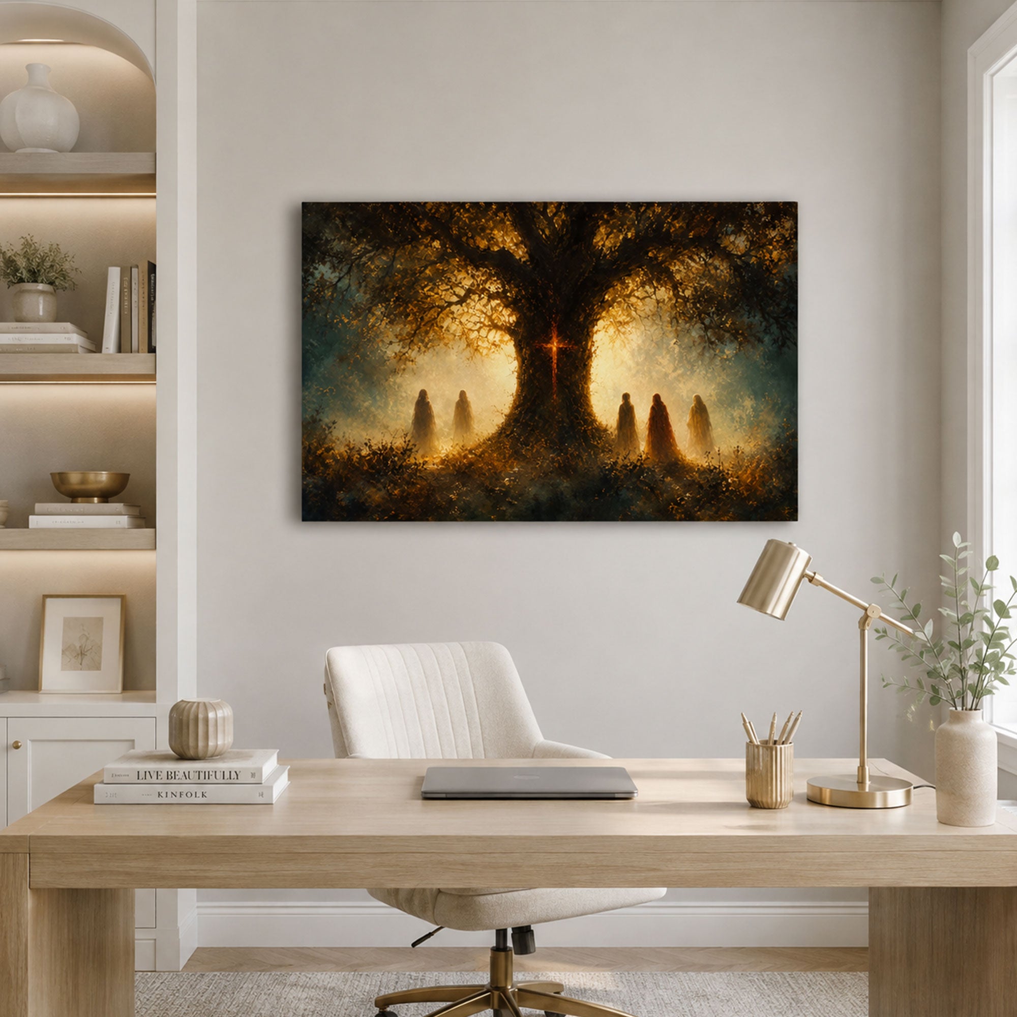 Tree of Life Cross Canvas Print, Rooted in Christ Christian Wall Decor, Faith Gift for Home