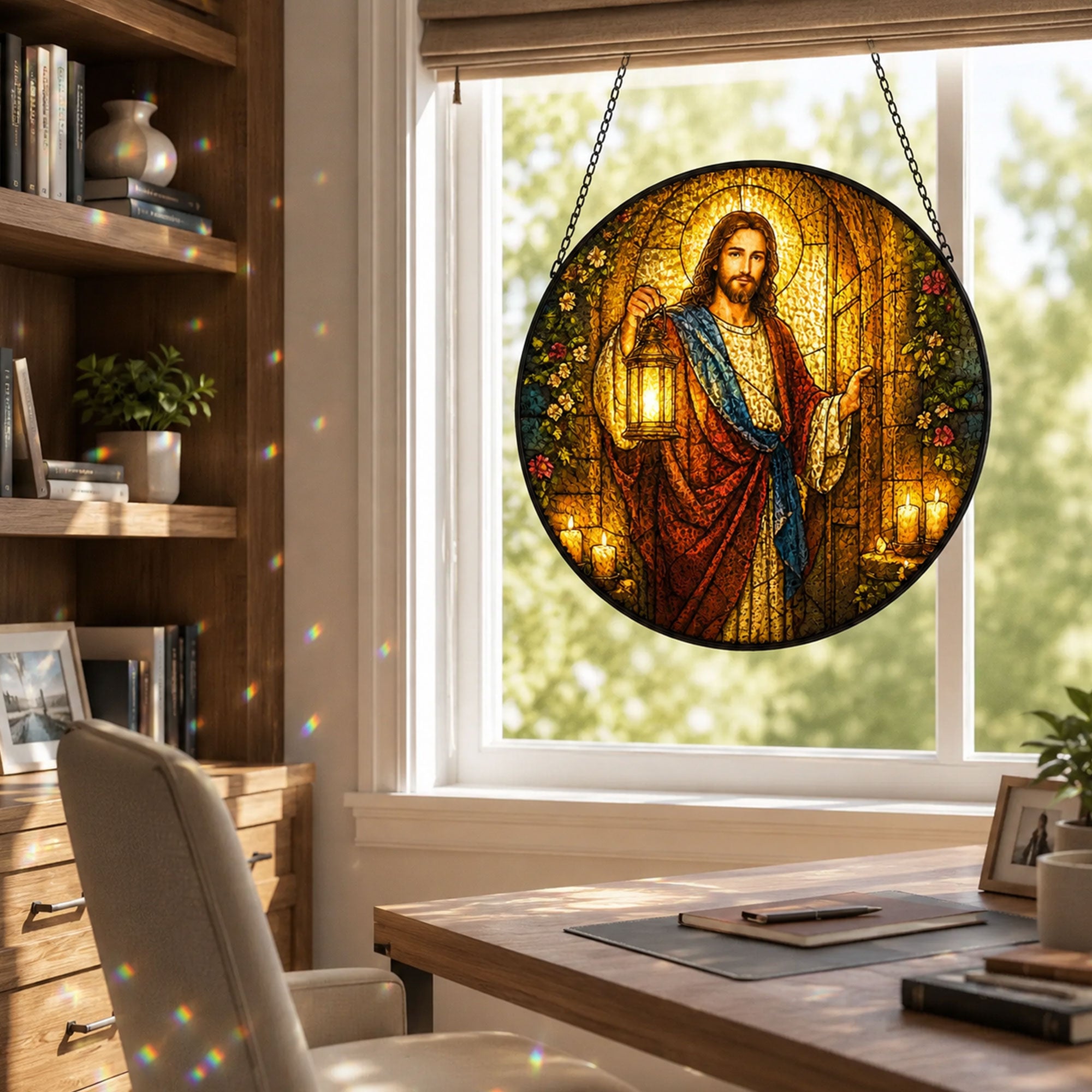 Light of the World Jesus Suncatcher, Christian Window Hanging Decor, Faith Gift for Home