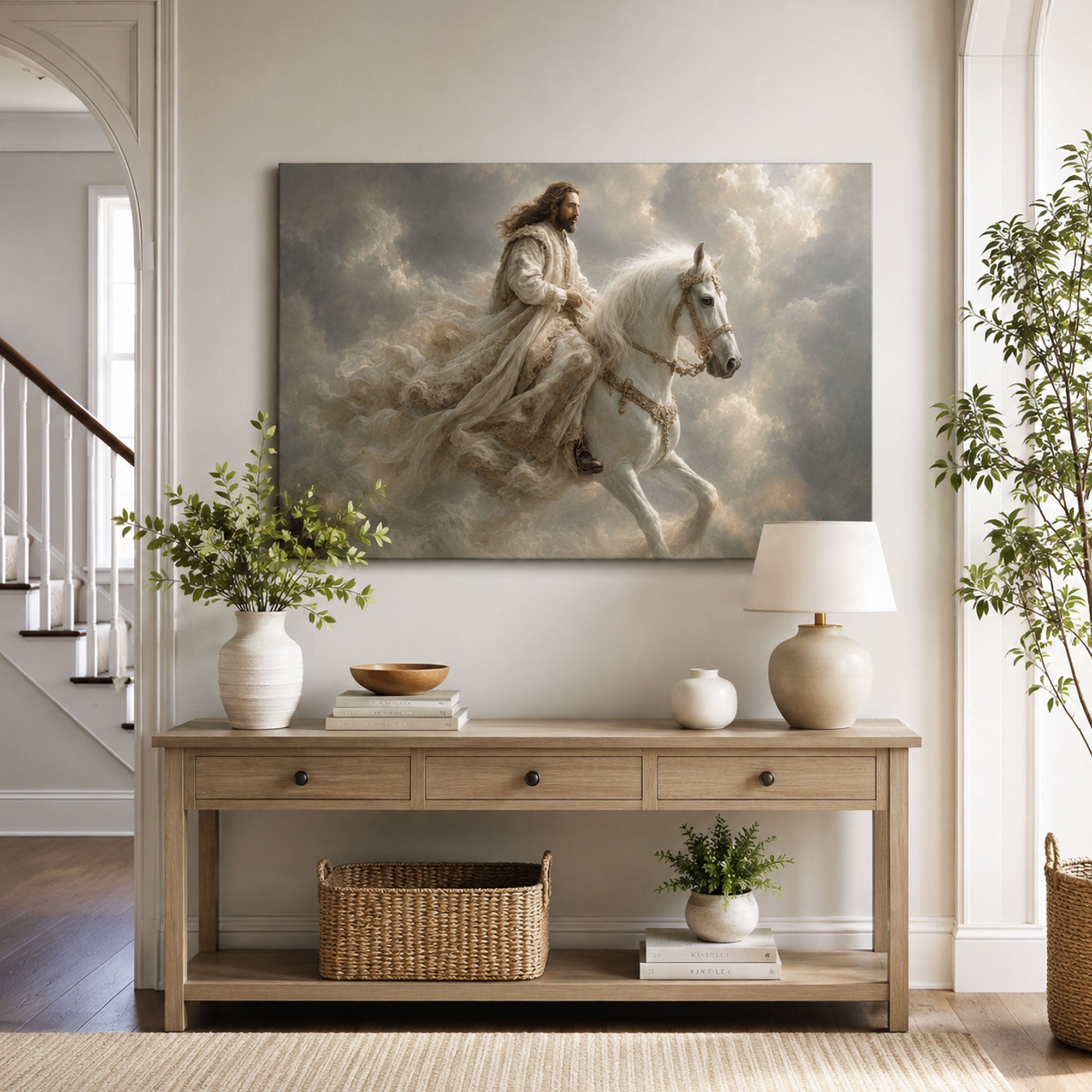 Jesus Riding the White Horse Canvas Print, Second Coming Christian Art