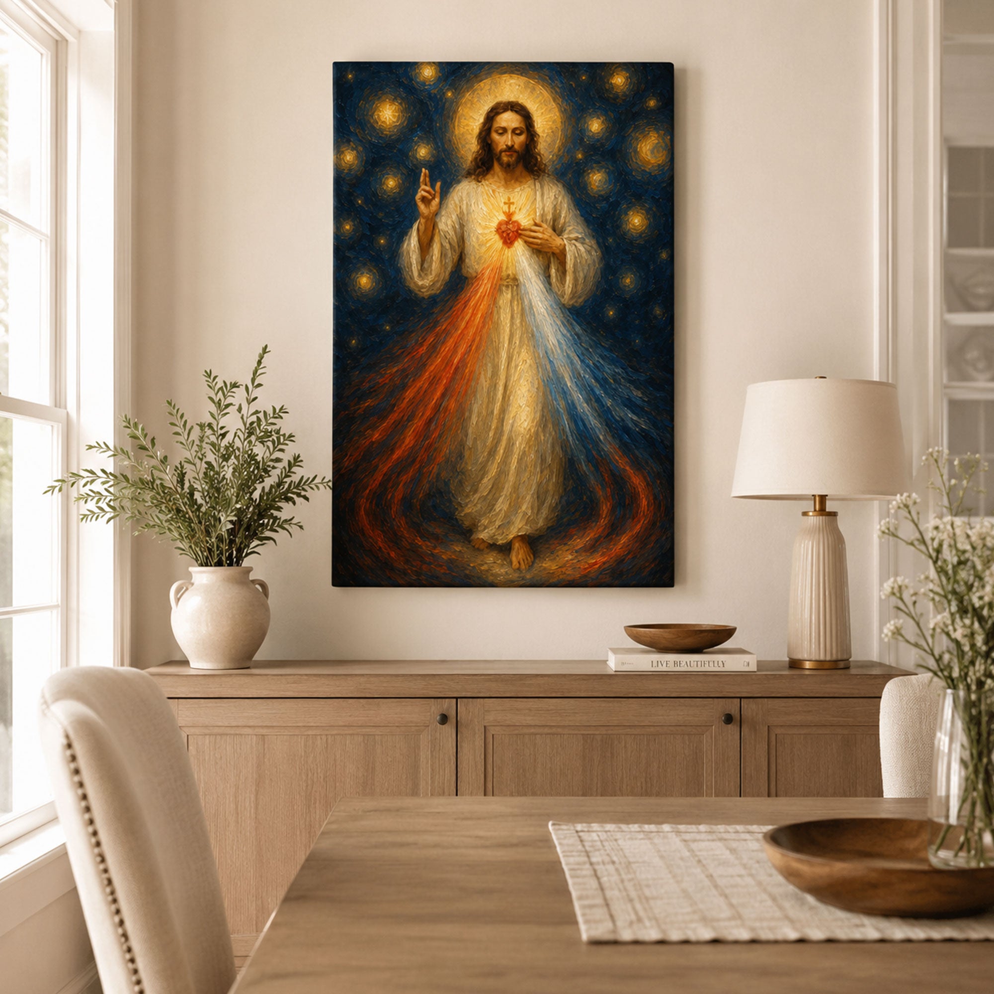 Merciful Jesus with Sacred Heart Canvas Print, Catholic Home Decor