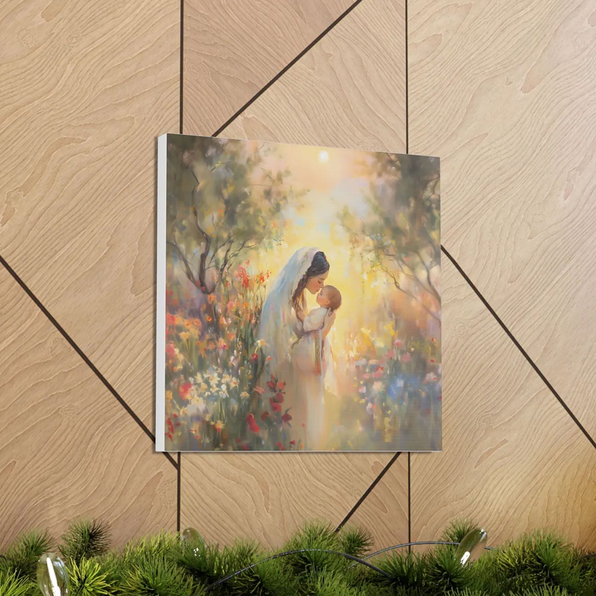 Virgin Mary Sleeping Baby Jesus Canvas, Christian Religious Painting, Catholic Gift Idea