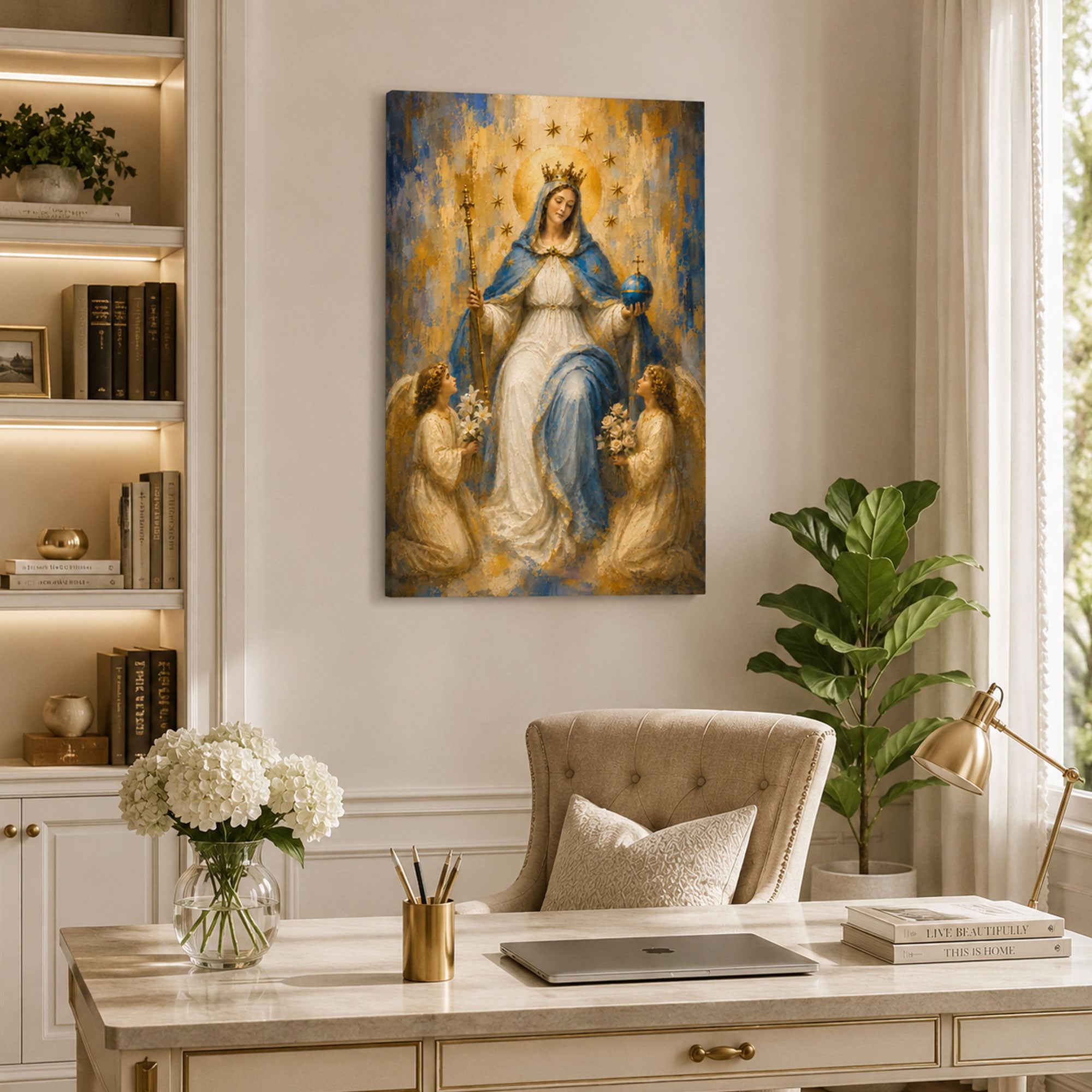 Queen of Heaven Virgin Mary Canvas Print, Catholic Home Decor