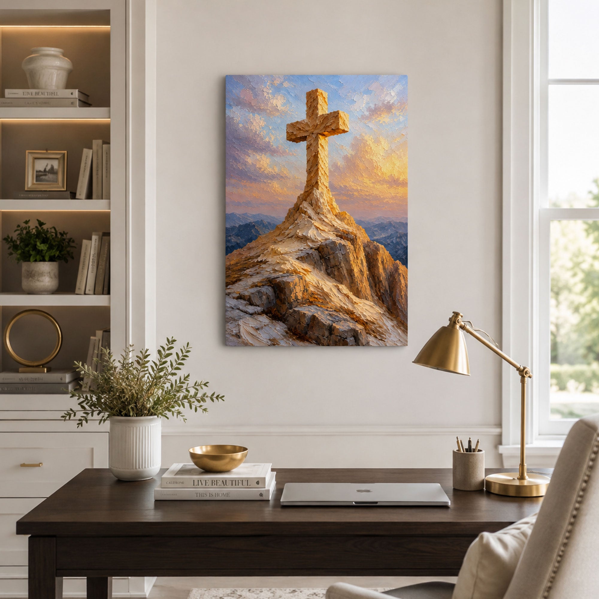 Cross on the Mountain Canvas Print, Christian Wall Decor, Faith Gift for Home