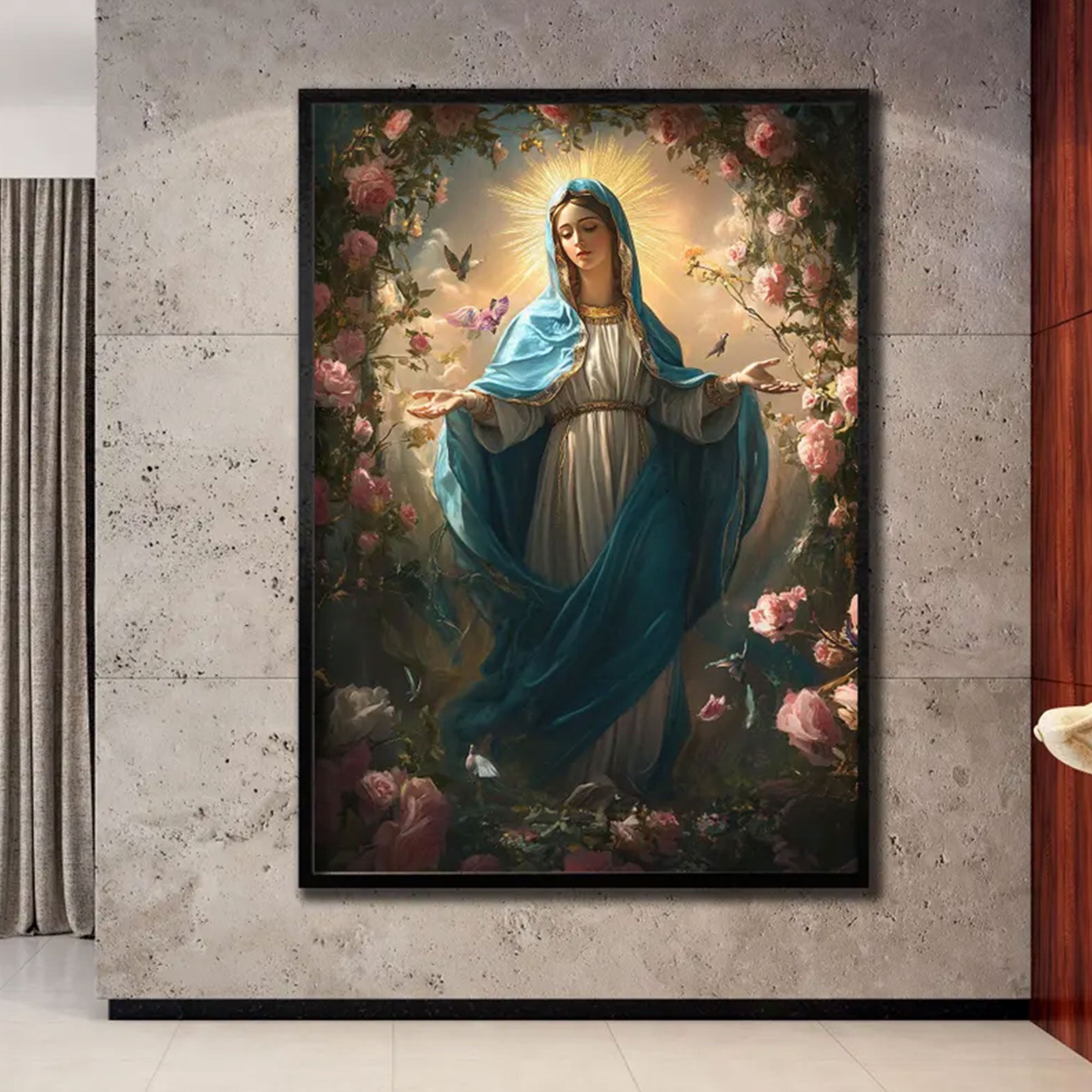 Praying Virgin Mary Canvas Print, Blessed Mother Wall Art, Catholic Religious Decor, Inspirational Faith Artwork