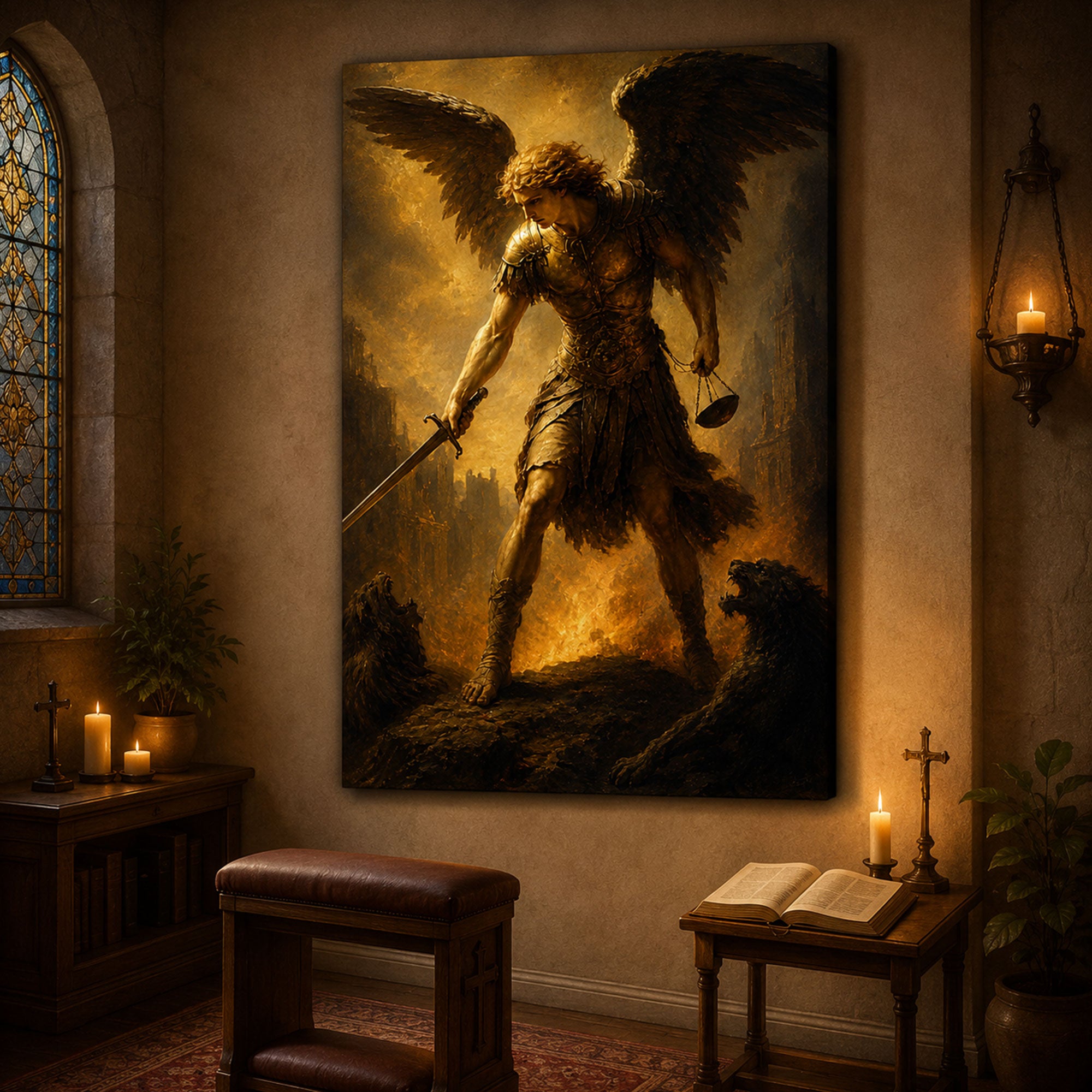 Saint Michael Archangel Canvas Print, Catholic Angel Wall Art, Faith Home Decor