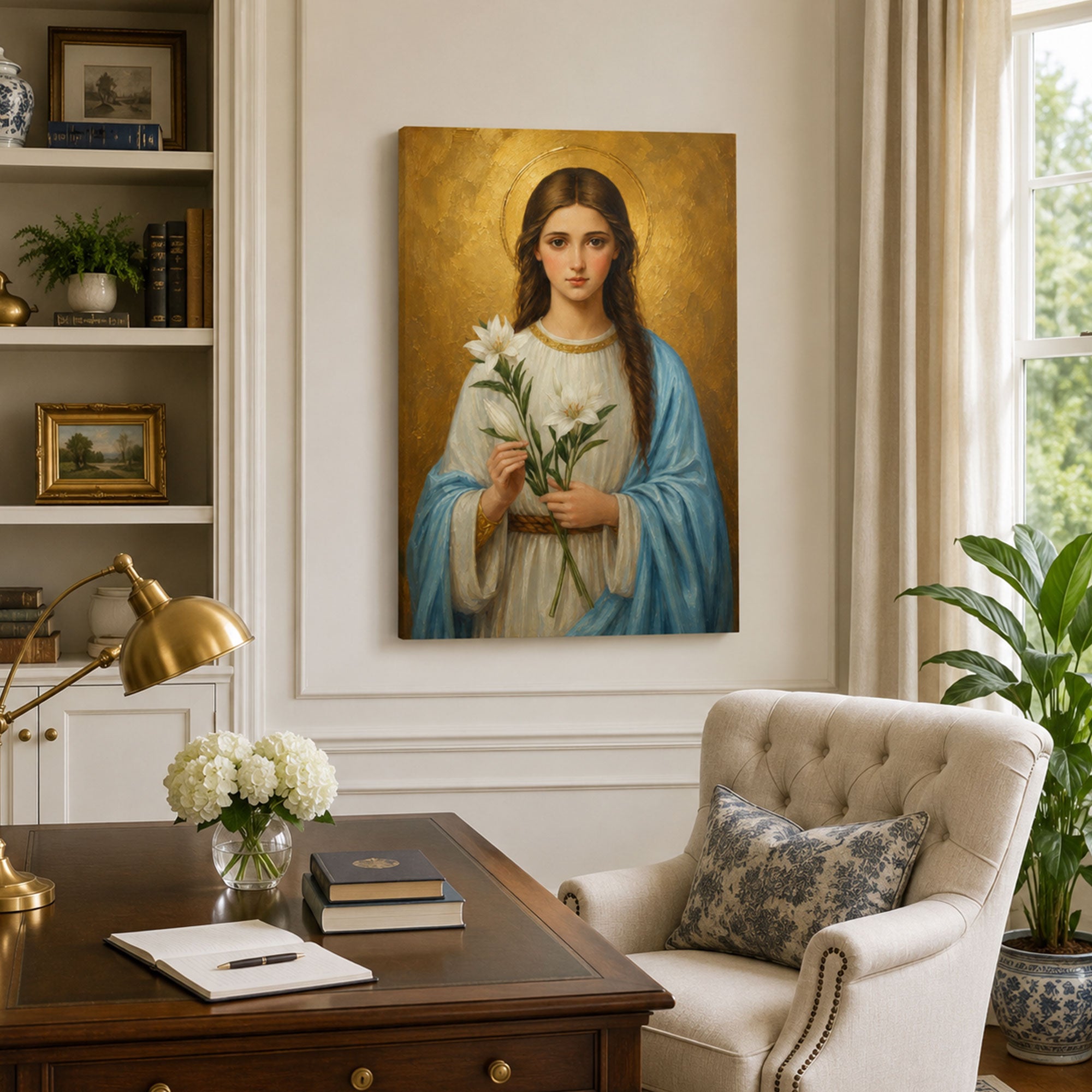 Maria Goretti Catholic Saint Canvas Print, Lily and Halo Faith Home Decor
