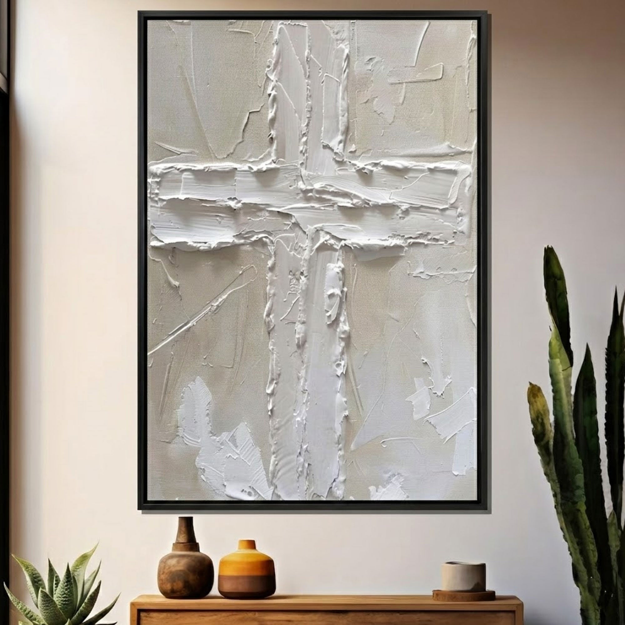 Minimalist White Cross Canvas Print, Modern Catholic Christian Wall Art, Symbol of Faith and Redemption, Sacred Religious Decor, Inspirational Spiritual Gift