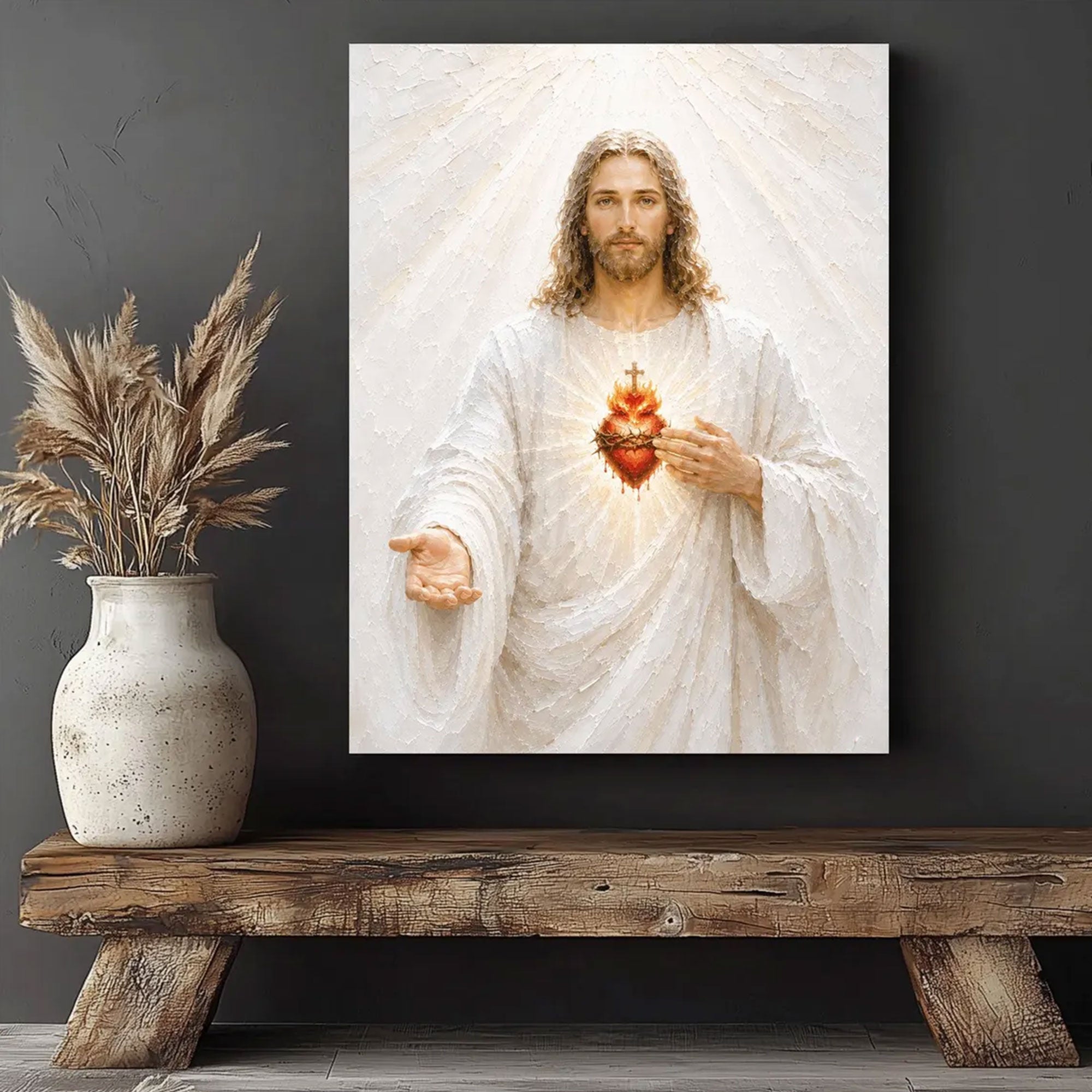 Christian Wall Art of Mercy and Hope, Peaceful Savior Canvas Print Filled With Grace and Faith