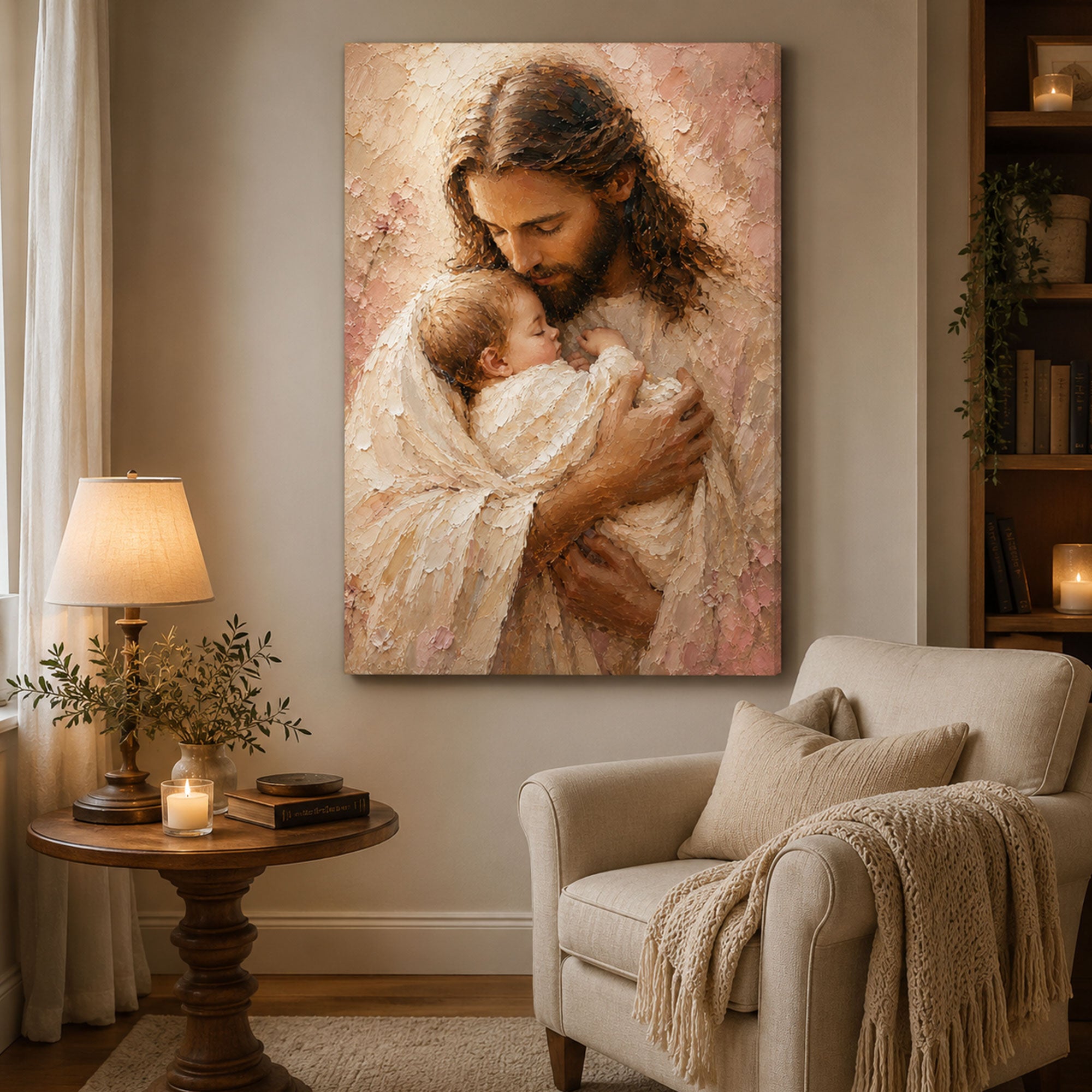 Jesus Holding a Child Canvas Print, Christian Nursery Wall Art, Faith Inspired Baby Room Decor, Religious Home Gift