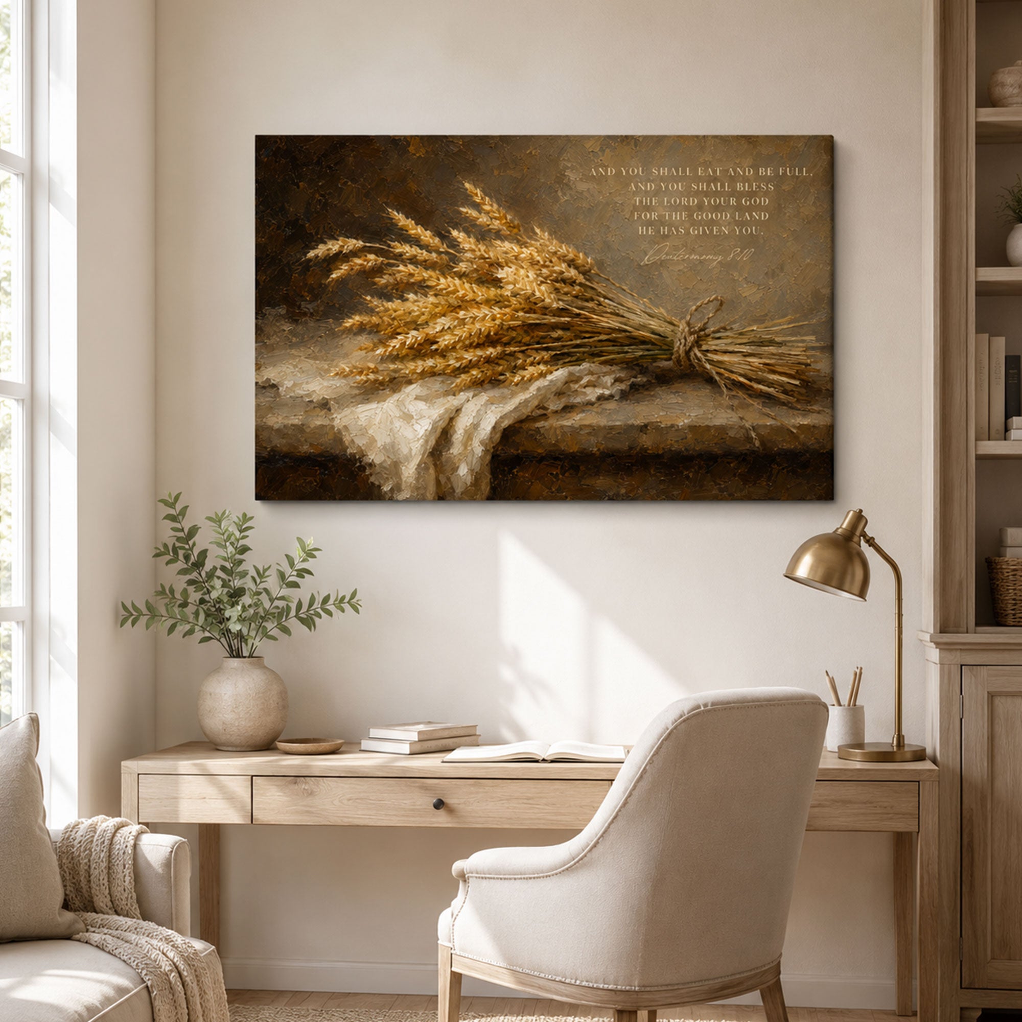 Deuteronomy 8:10 Canvas Print, Bless the Lord for the Good Land Christian Wall Decor, Bible Verse Faith Gift