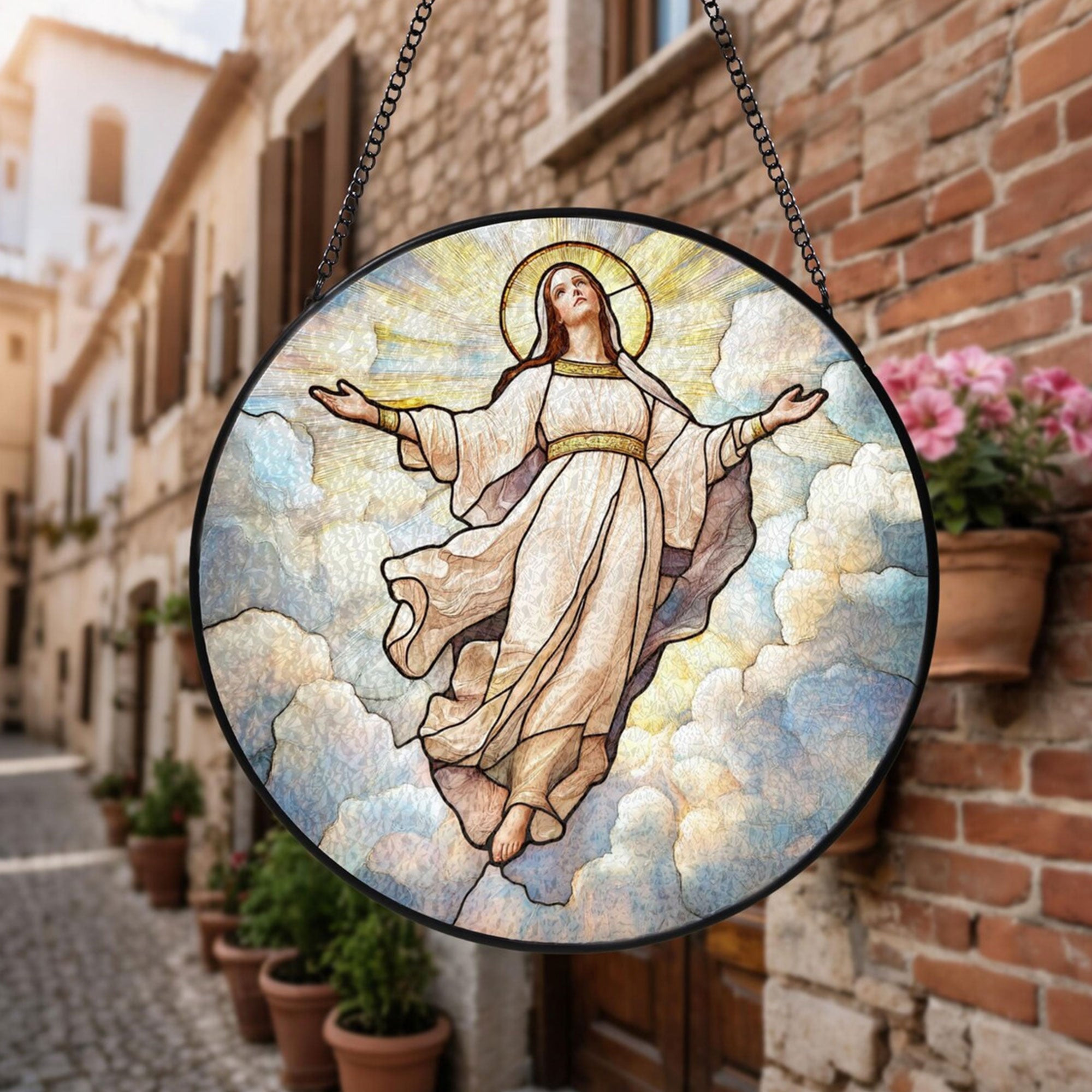 Virgin Mary in Heaven Suncatcher, Christian Window Hanging, Religious Gift for Women