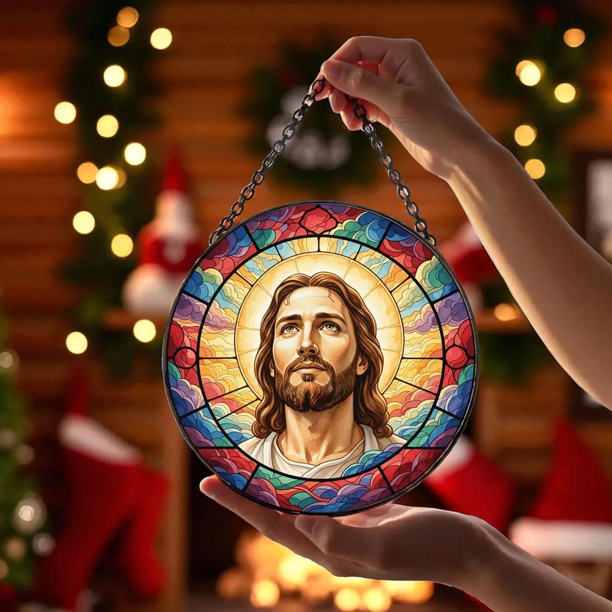 Jesus Christ Stained Glass Suncatcher, Christian Window Hanging Decor, Religious Faith Gift, Spiritual Home Ornament