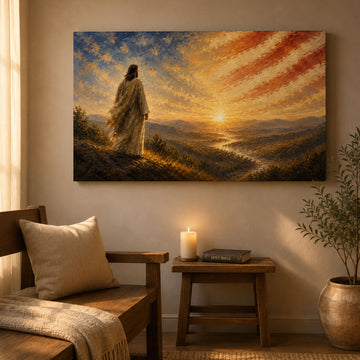 Jesus Over America Canvas Print, Patriotic Christian Wall Art, Faith and Freedom Home Decor