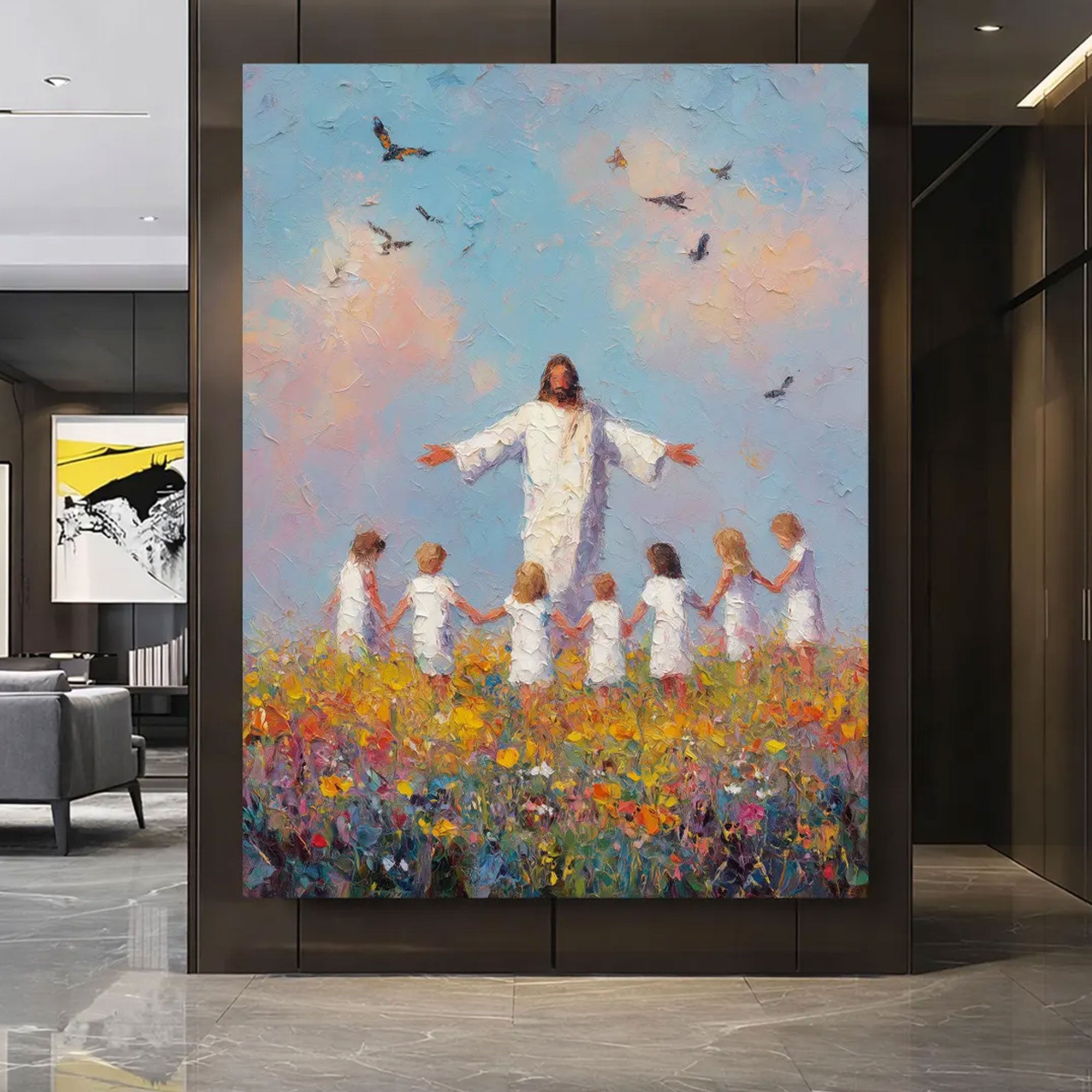 Jesus and Children Canvas Print, Colorful Christian Wall Art, Religious Home Decor