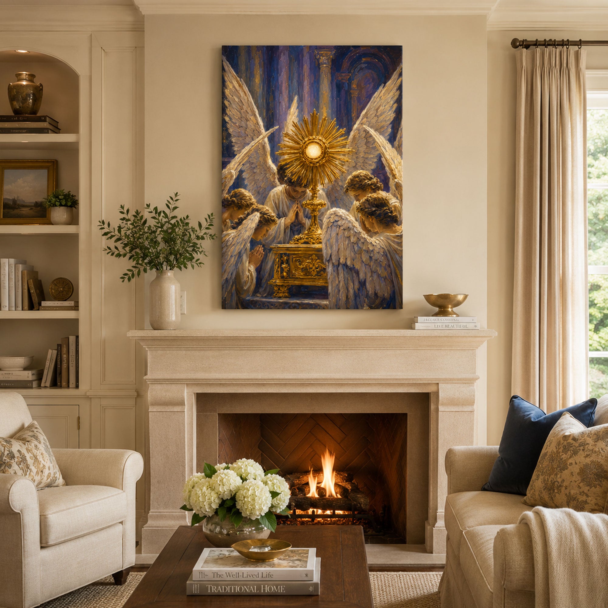 Eucharistic Adoration Angels Canvas Print, Holy Eucharist Catholic Wall Art, Faith Home Decor Gift