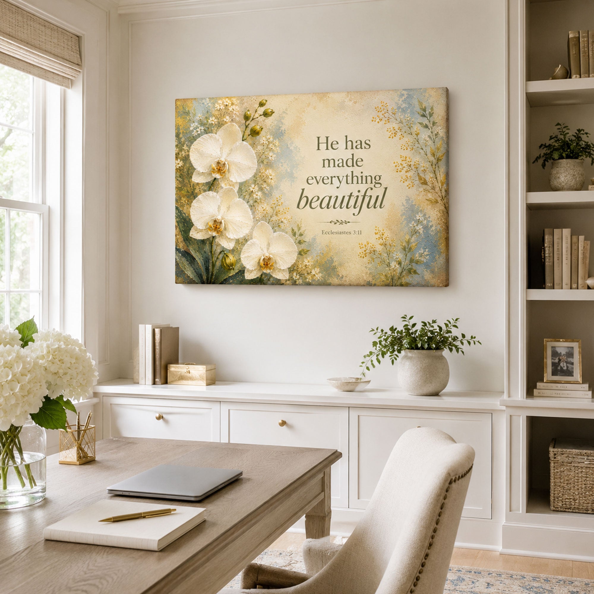 He Has Made Everything Beautiful Canvas Print, Floral Bible Verse Christian Decor
