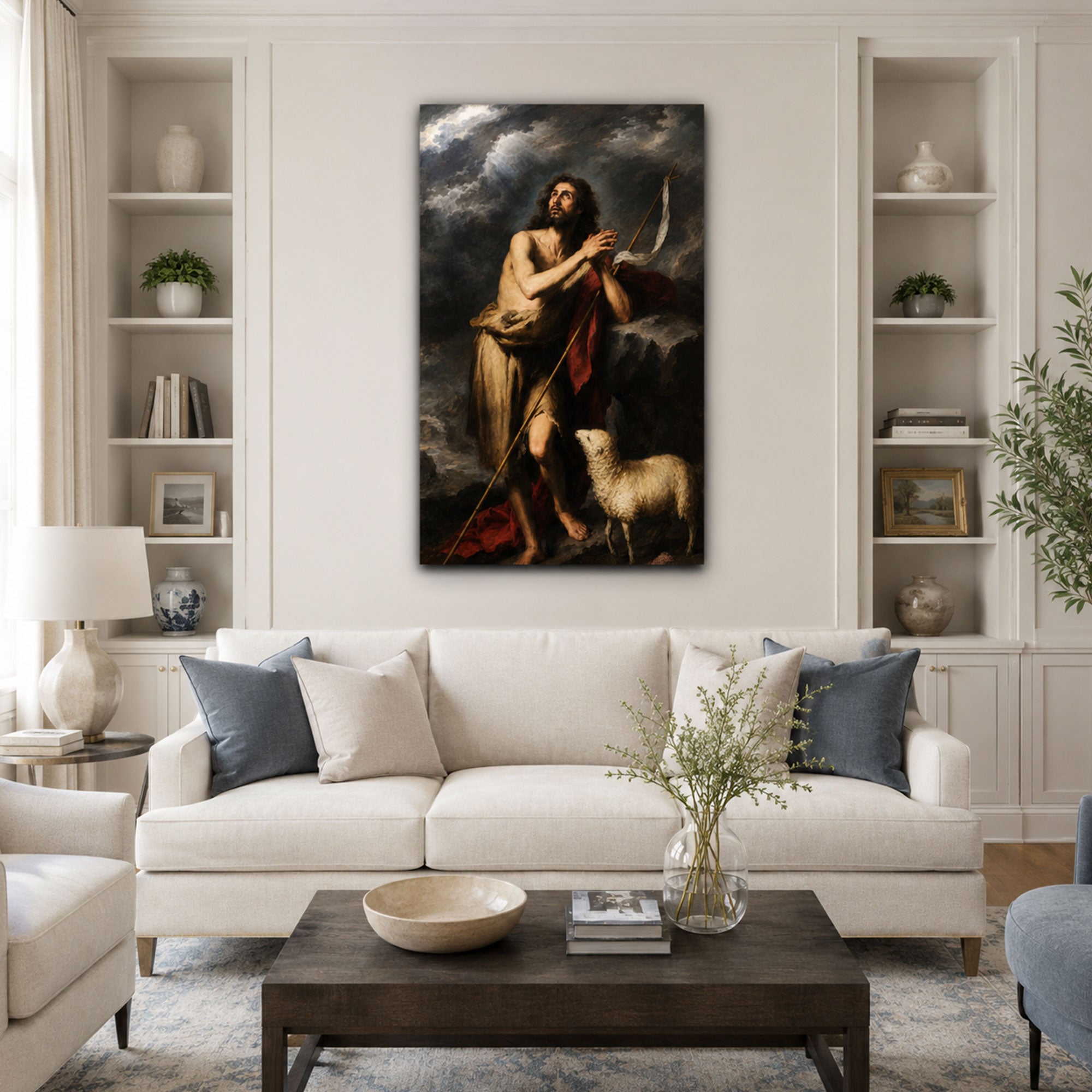 Saint John the Baptist with Lamb Canvas Print, Catholic Wall Decor, Christian Faith Gift