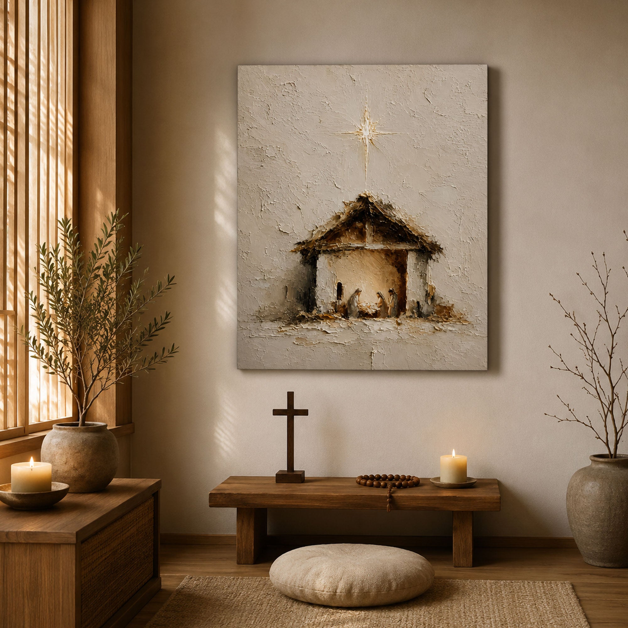 Nativity Scene Canvas Print, Christian Christmas Wall Art, Holy Family Home Decor