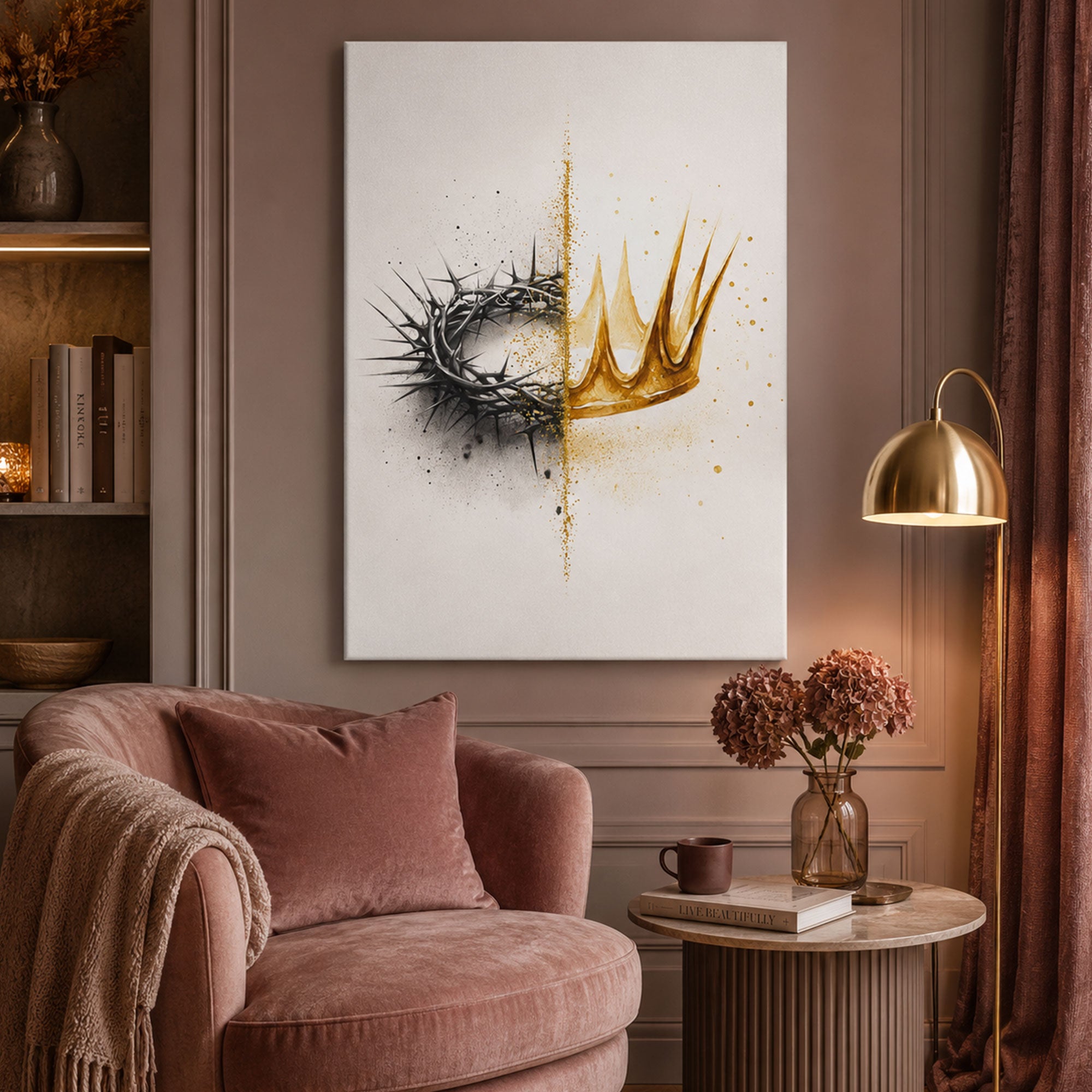 Crown of Thorns and Glory Canvas Print, Minimalist Christian Wall Art, Good Friday & Easter Faith Decor, Resurrection Artwork