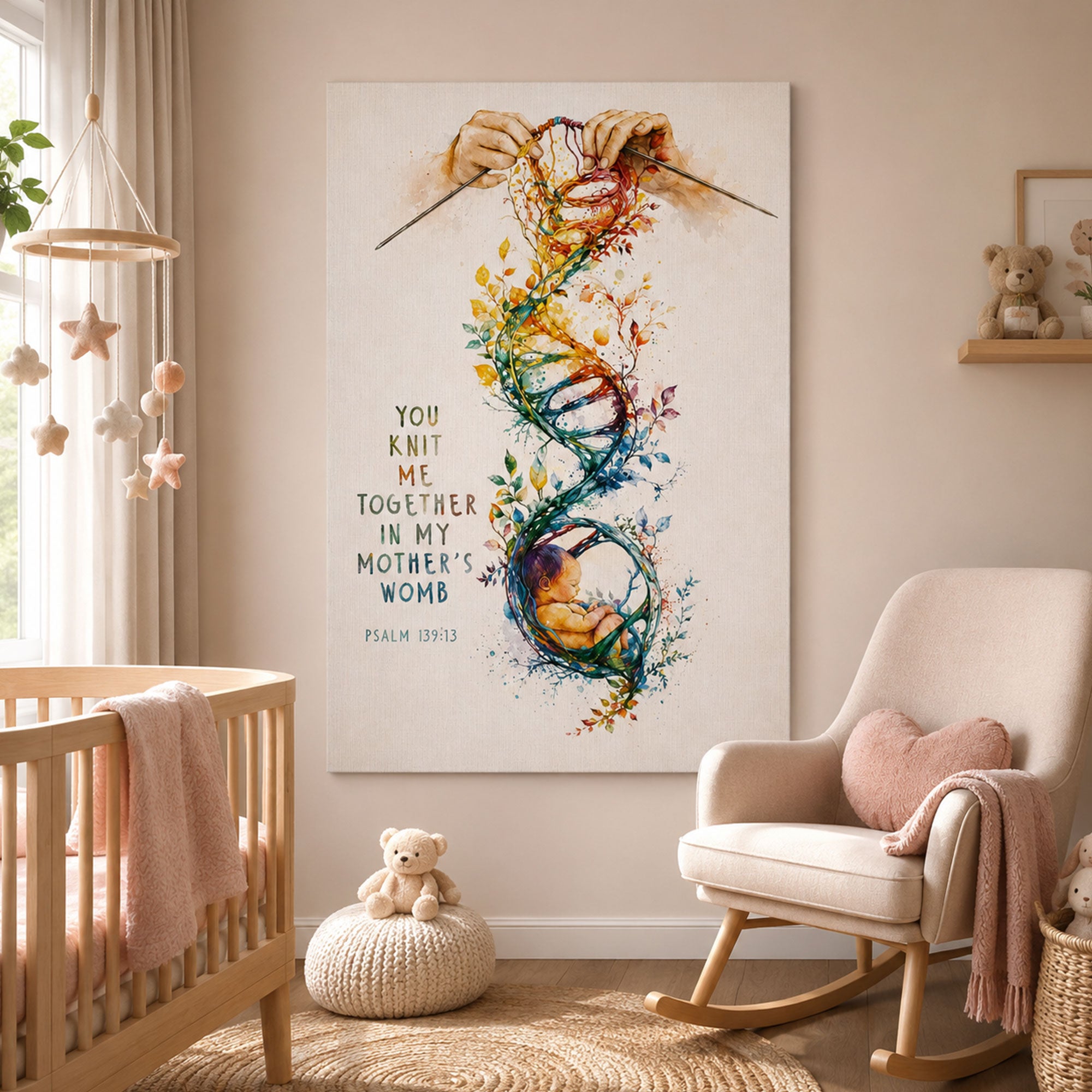 “You Knit Me Together in My Mother’s Womb” Psalm Canvas Print, Christian Scripture Wall Art, Faith Inspired Nursery Decor