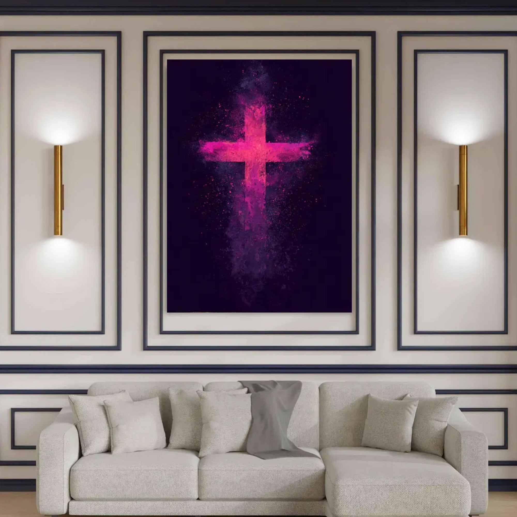 Abstract Pink Cross Canvas Print, Modern Christian Wall Art, Spiritual Faith Decor, Minimal Religious Artwork