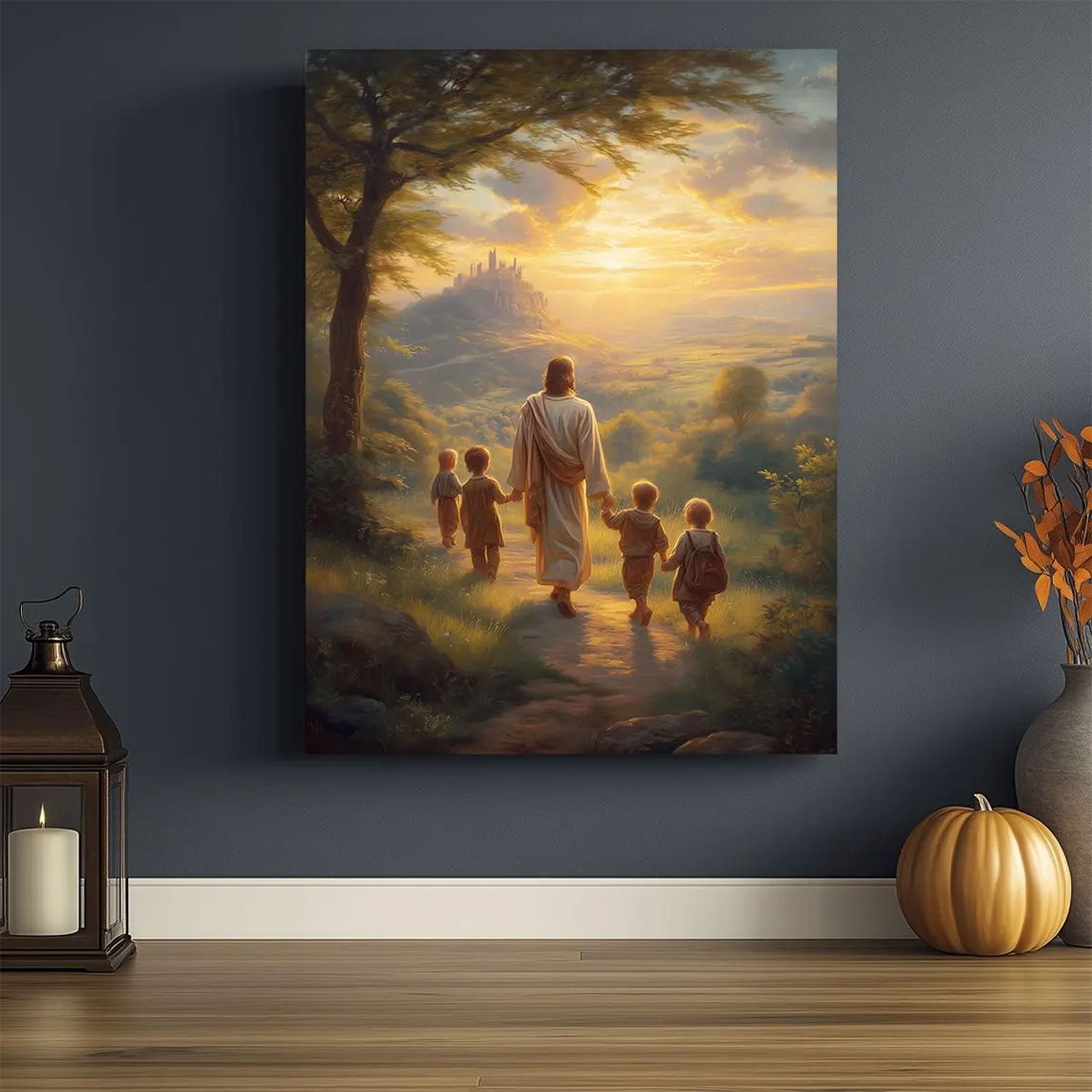 Jesus With Children Canvas Wall Art, Christian Faith Decor, Religious Home Artwork