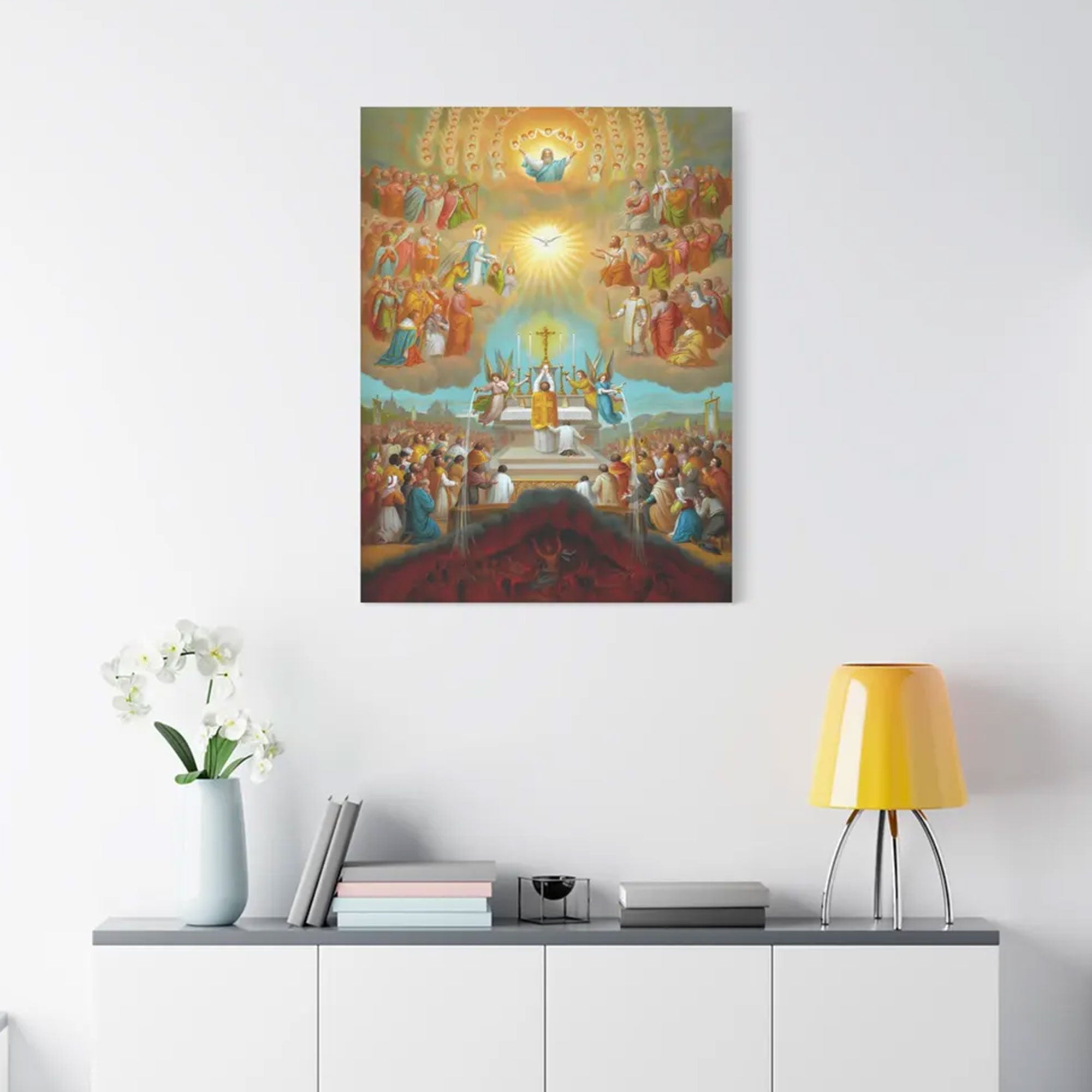 The Communion of the Saints Canvas Print, The Mass in Heaven and Earth Tridentine Catholic Art & Holy Souls All Souls Day Decor